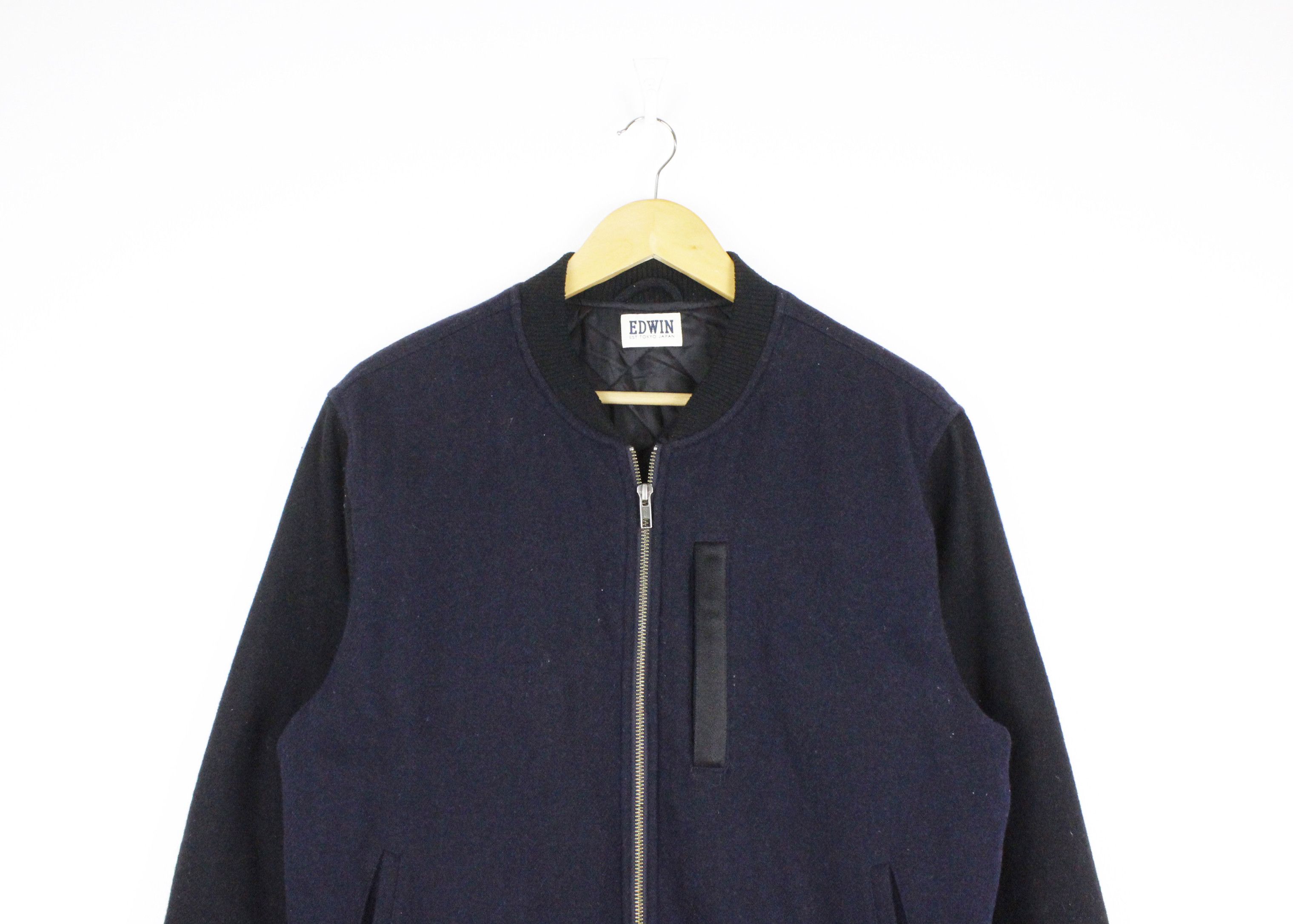 Edwin Edwin Baller Navy Black Wool Bomber Jacket Size US L / EU 52-54 / 3 - 3 Thumbnail