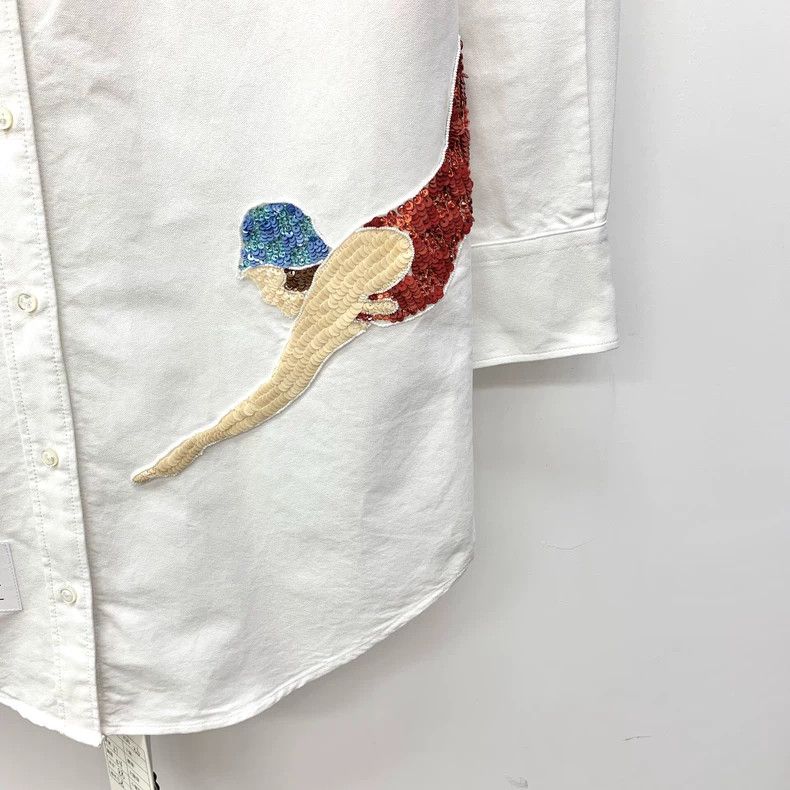 Thom Browne Thom Browne White character sequin cotton lapel single-brea Size XS / US 0-2 / IT 36-38 - 4 Thumbnail