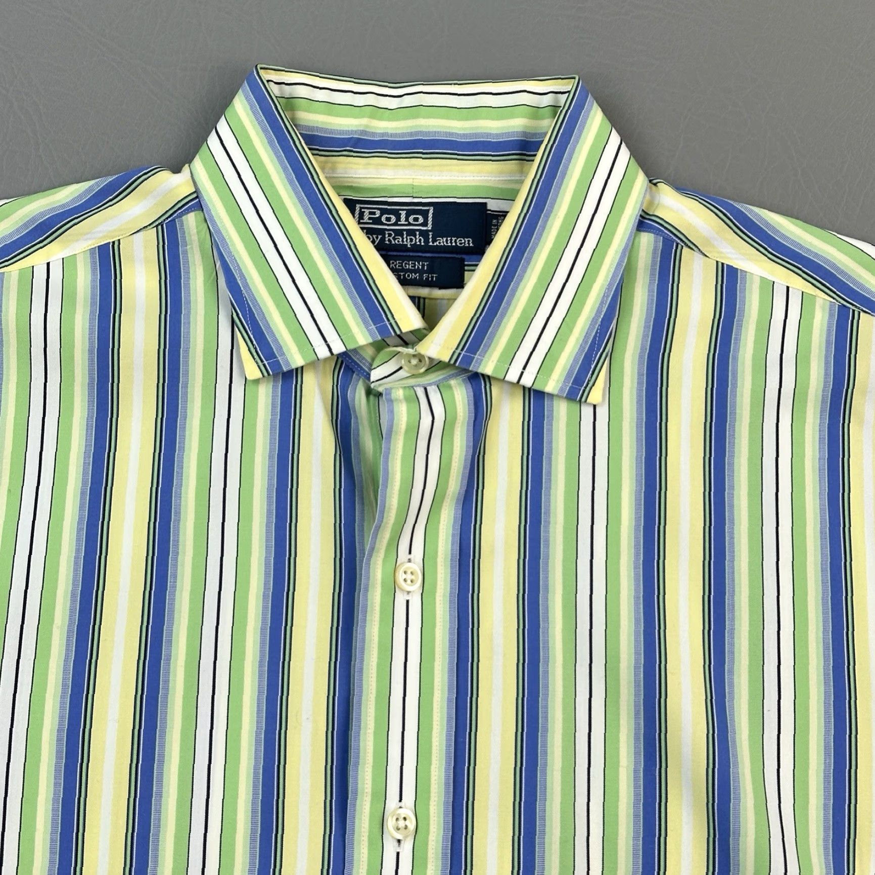 Polo Ralph Lauren VINTAGE Polo Ralph Lauren Shirt Mens L Green Blue Striped Regent Custom Fit Shirt Size US L / EU 52-54 / 3 - 2 Thumbnail