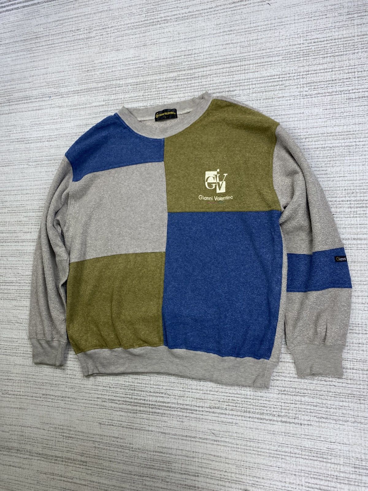 Designer × Gianni Valentino × Vintage Vtg 90s Gianni Valentino Nice Colour Block Sweatshirt Size US L / EU 52-54 / 3 - 4 Thumbnail