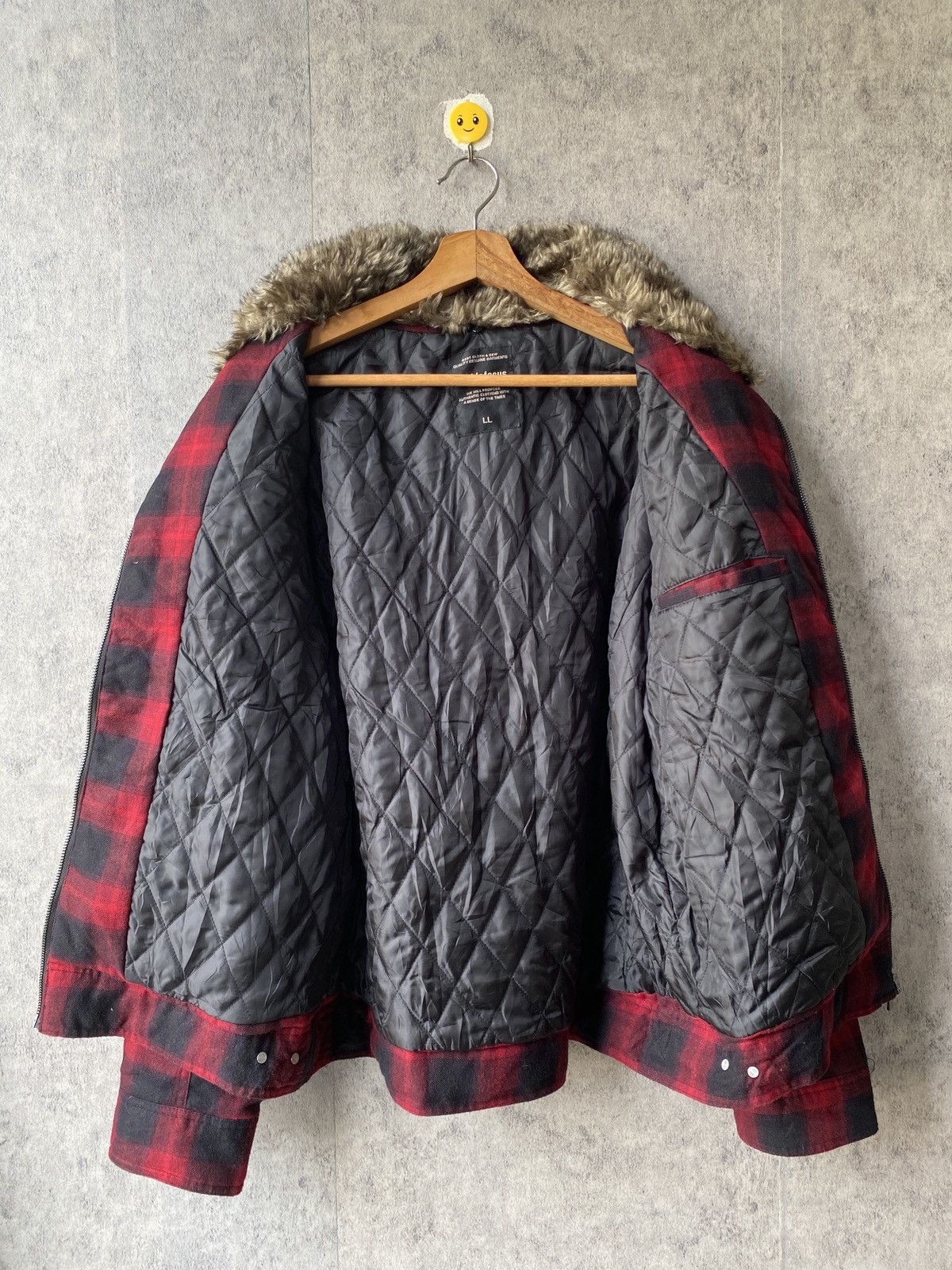 If Six Was Nine Double Focus Red Tartan Design Fur Zipper Jacket Size US L / EU 52-54 / 3 - 13 Thumbnail