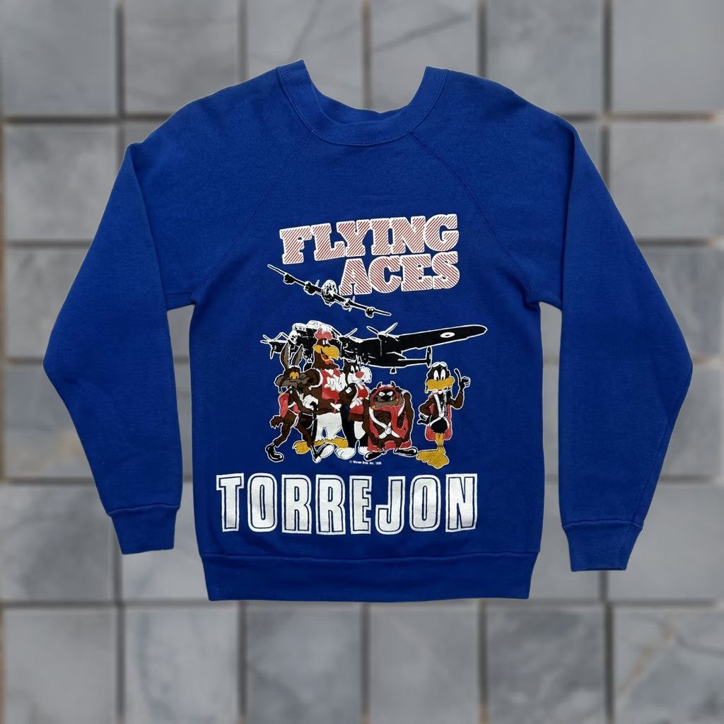 Vintage VINTAGE Artex Flying Aces Torrejon Looney Tunes Sweatshirt Mens M Blue 1988 Size US M / EU 48-50 / 2 - 1 Thumbnail