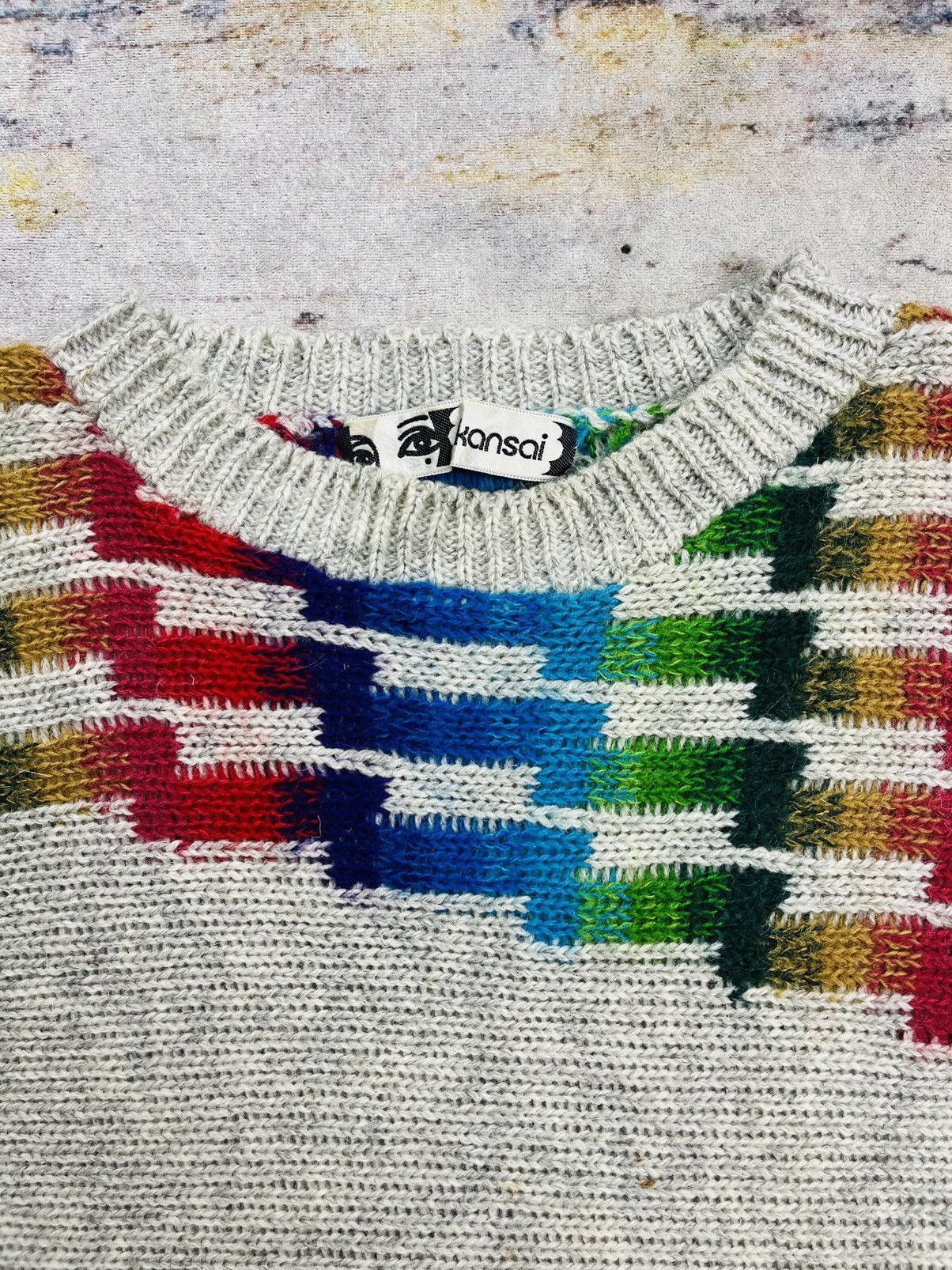 Kansai Yamamoto 1980s Kansai Eye - David Bowie Intarsia Knitted Sweate Size US M / EU 48-50 / 2 - 10 Thumbnail