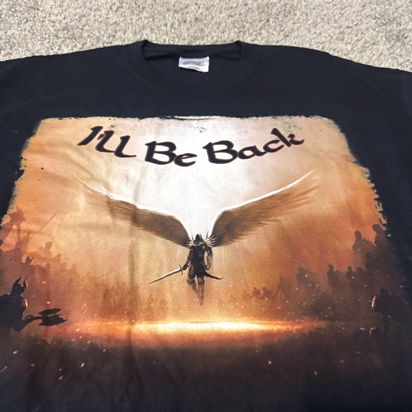 Port & Company VINTAGE I’ll Be Back Demon Angel Warrior Fantasy Video Game Black T-Shirt XL-T Size US XL / EU 56 / 4 - 4 Thumbnail