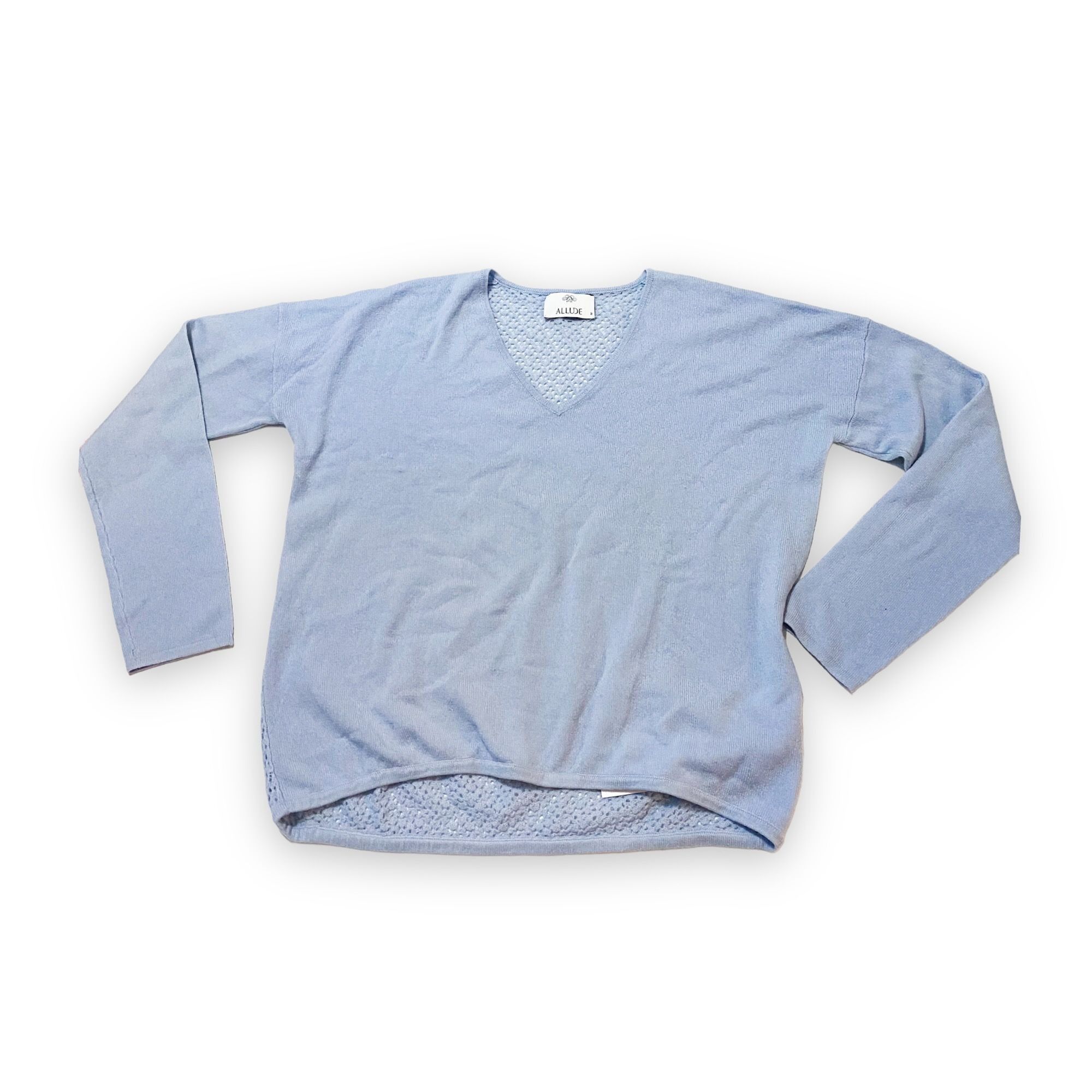 Allude Allude Cashmere Blue V Neck Sweater with Open Weave back Size M / US 6-8 / IT 42-44 - 4 Thumbnail