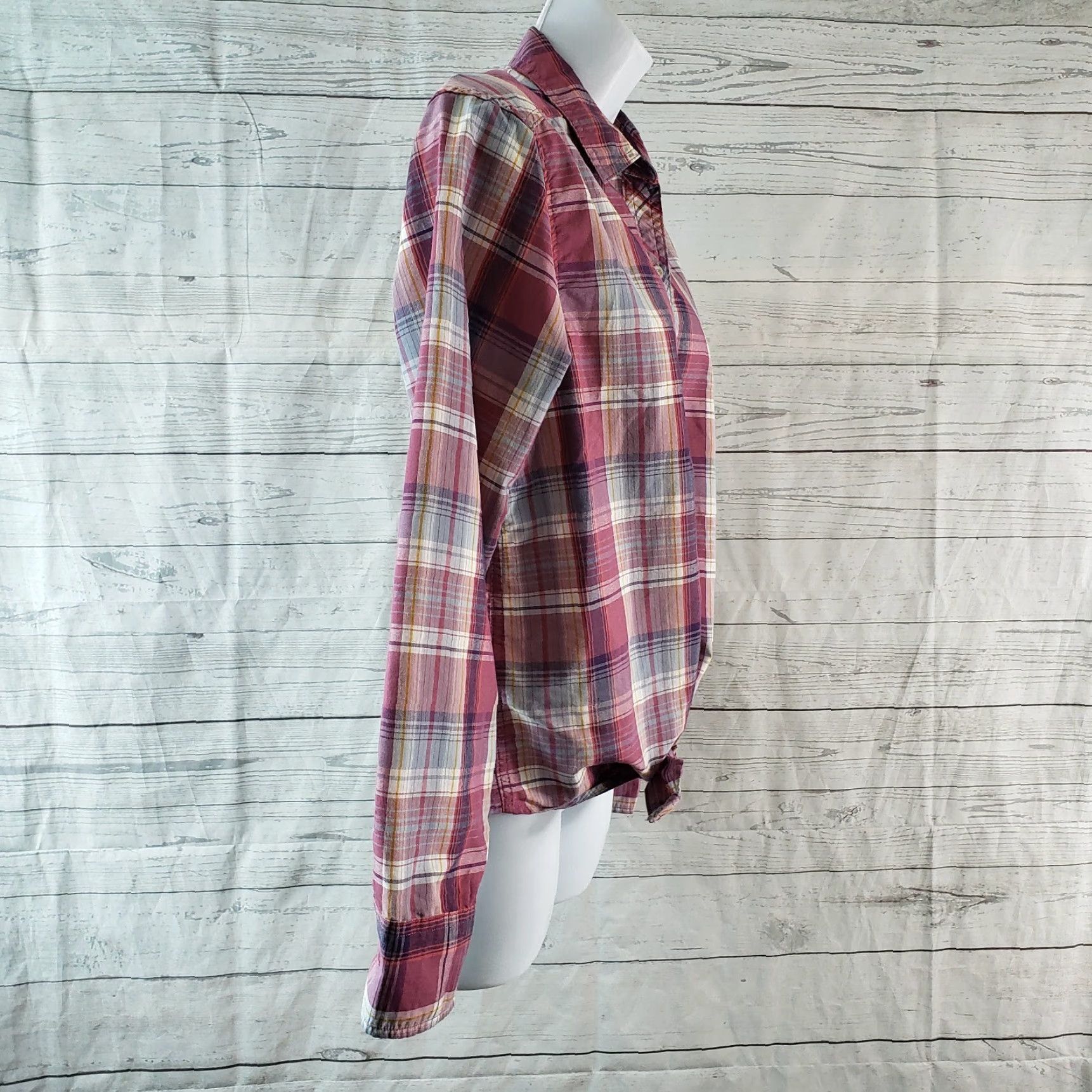 Eddie Bauer Eddie Bauer Womens Button Front Shirt M Gray Purple Plaid Long Sleeve Cotton Blend Casual Size M / US 6-8 / IT 42-44 - 3 Thumbnail