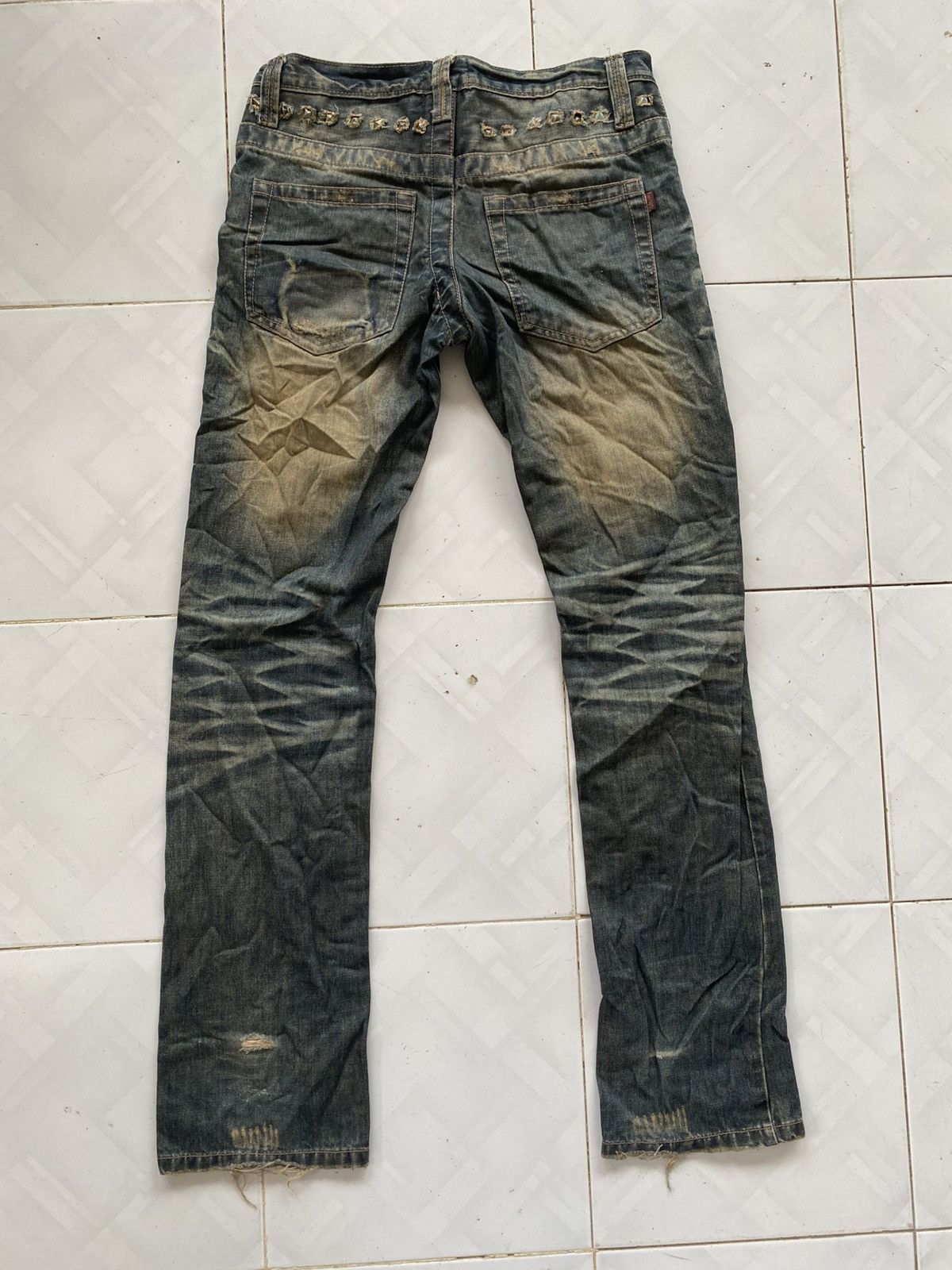 Japanese Brand Solberry Studded Muddy Distressed Jeans Size US 31 - 2 Thumbnail
