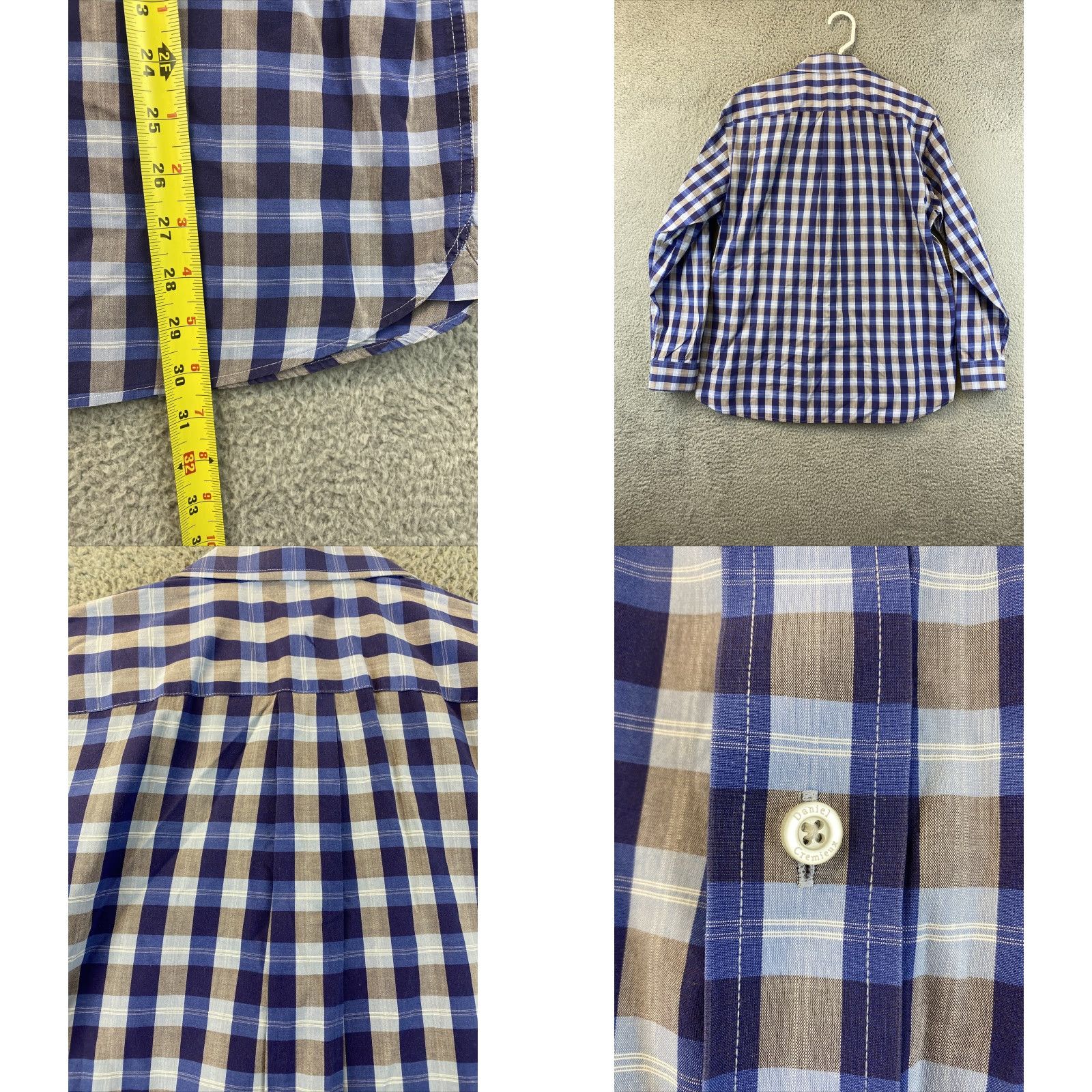 Cremieux VINTAGE Daniel Cremieux Dress Shirt Blue & Brown Check Geometric Cotton Long Sleeve Collared 16 Neck L Men’s/Business 79-11 Size 42R - 8 Thumbnail