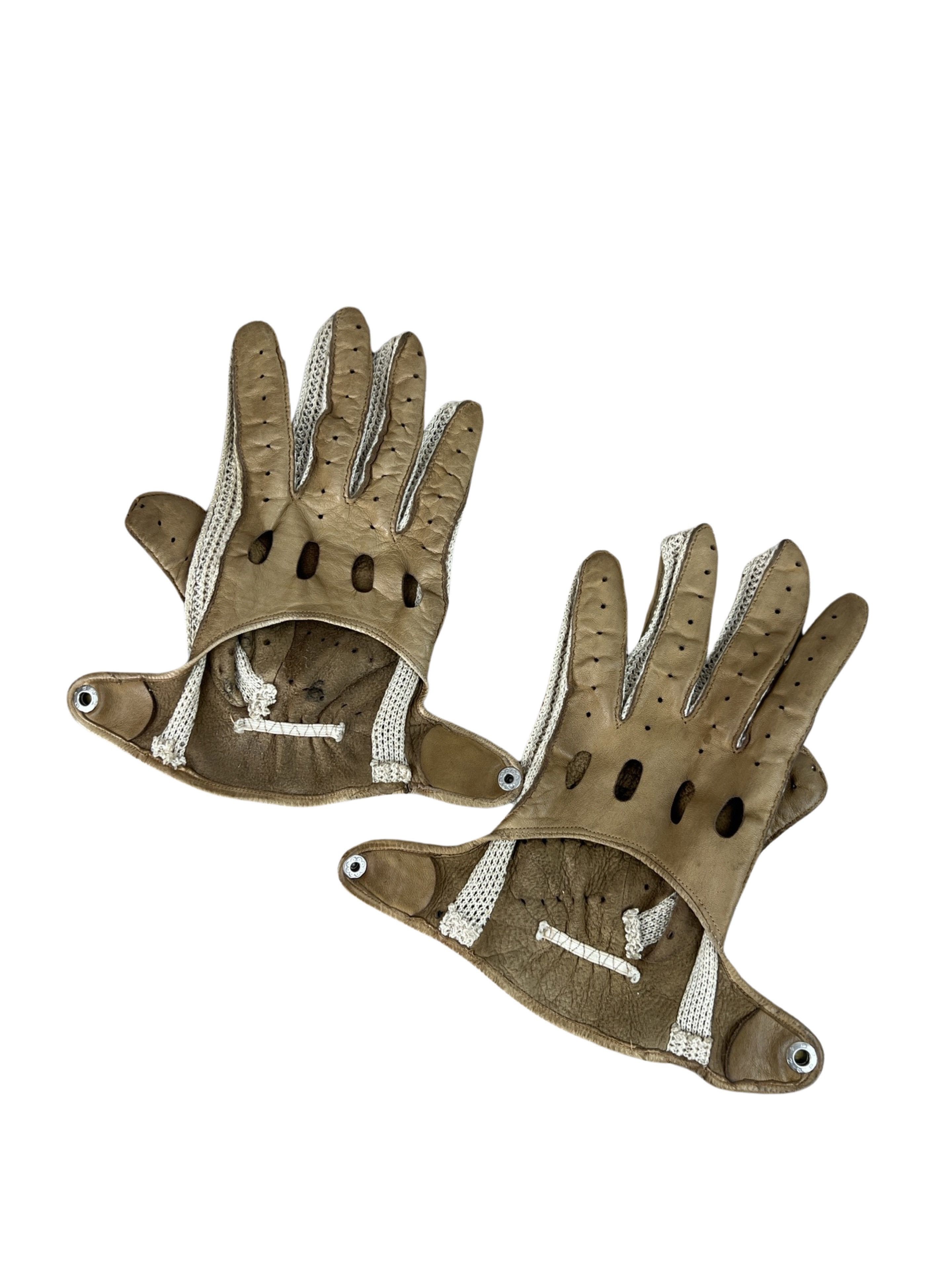 Vintage Vintage 70-80s Brown Leather Racing Gloves Knitted Leon Dore Size ONE SIZE - 7 Thumbnail
