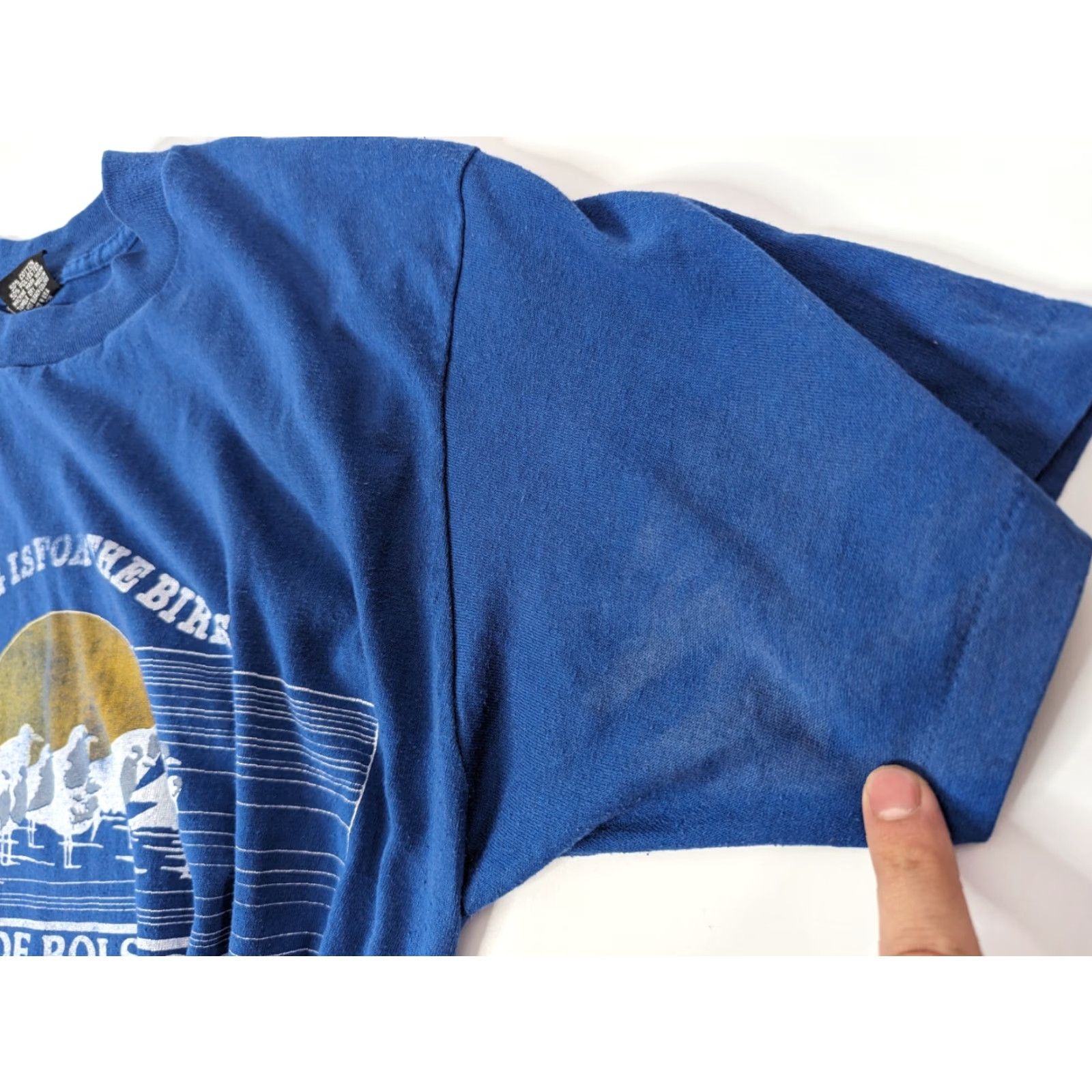 Vintage VINTAGE Wright's T-Shirt Adult XL 80s Blue Short Sleeve Crew Neck Polyester Jersey Graphic Print Birds Run 10k Men Size US XL / EU 56 / 4 - 6 Thumbnail