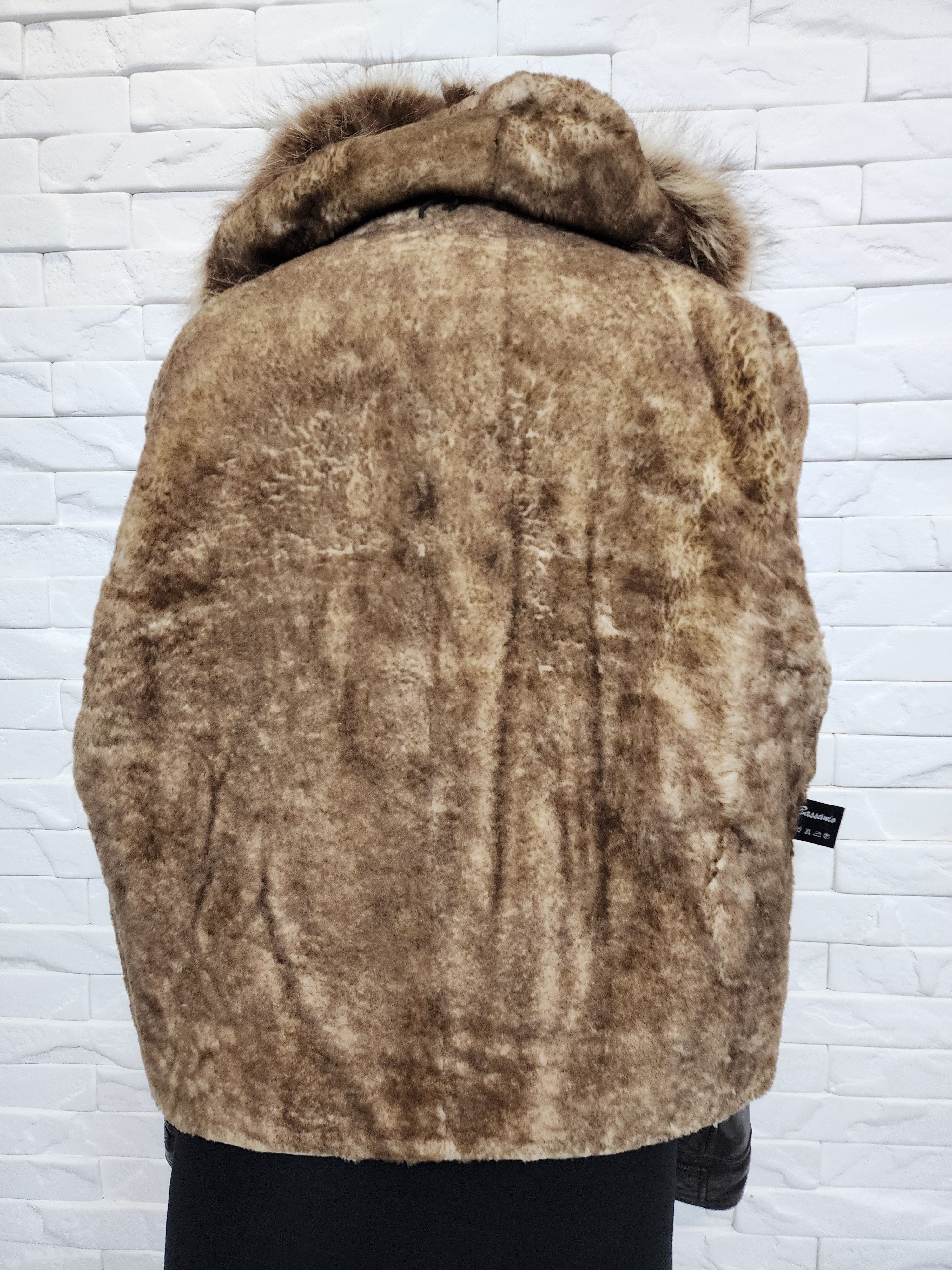 Genuine Leather Black Leather Sheepskin Coat: Metal Zipper, Fur Hood Size US L / EU 52-54 / 3 - 8 Thumbnail