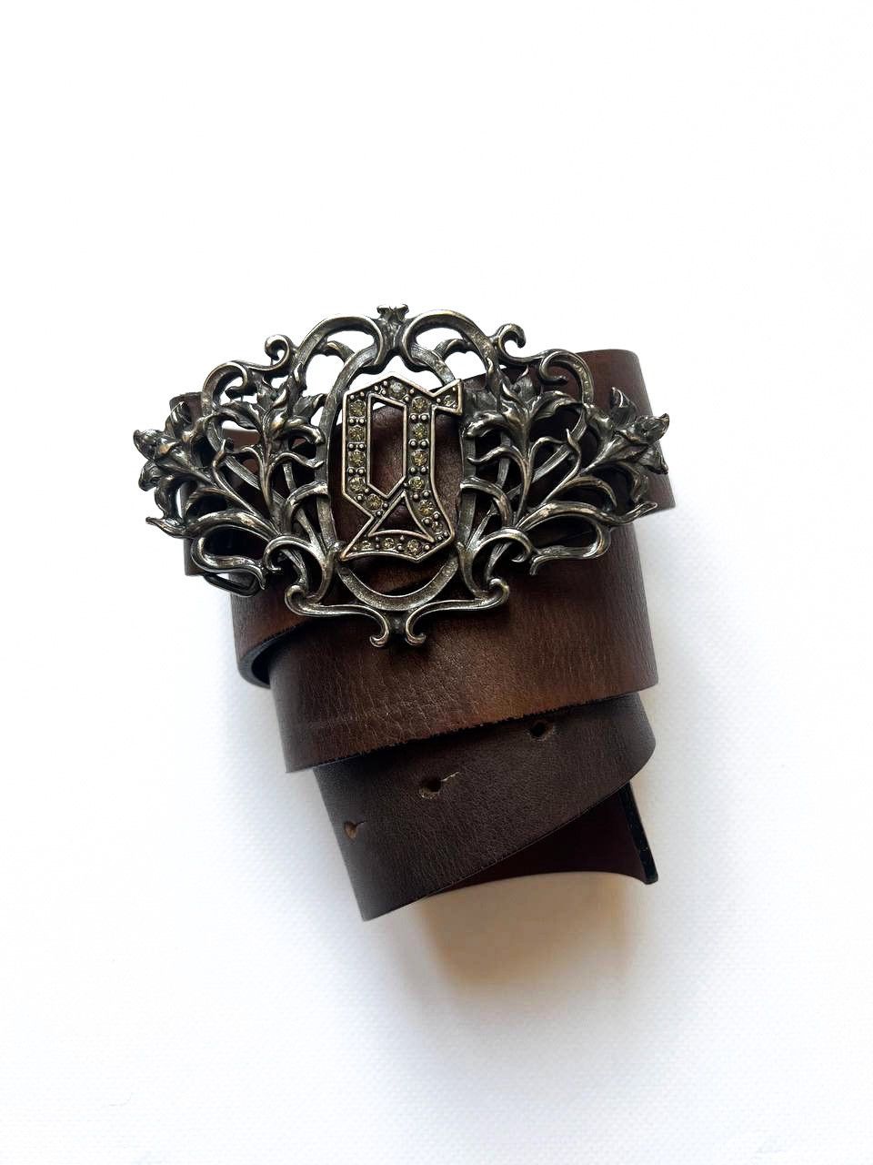 John Galliano Vintage Galliano John leather gothic rhinestone belt buckle Size ONE SIZE - 1 Thumbnail