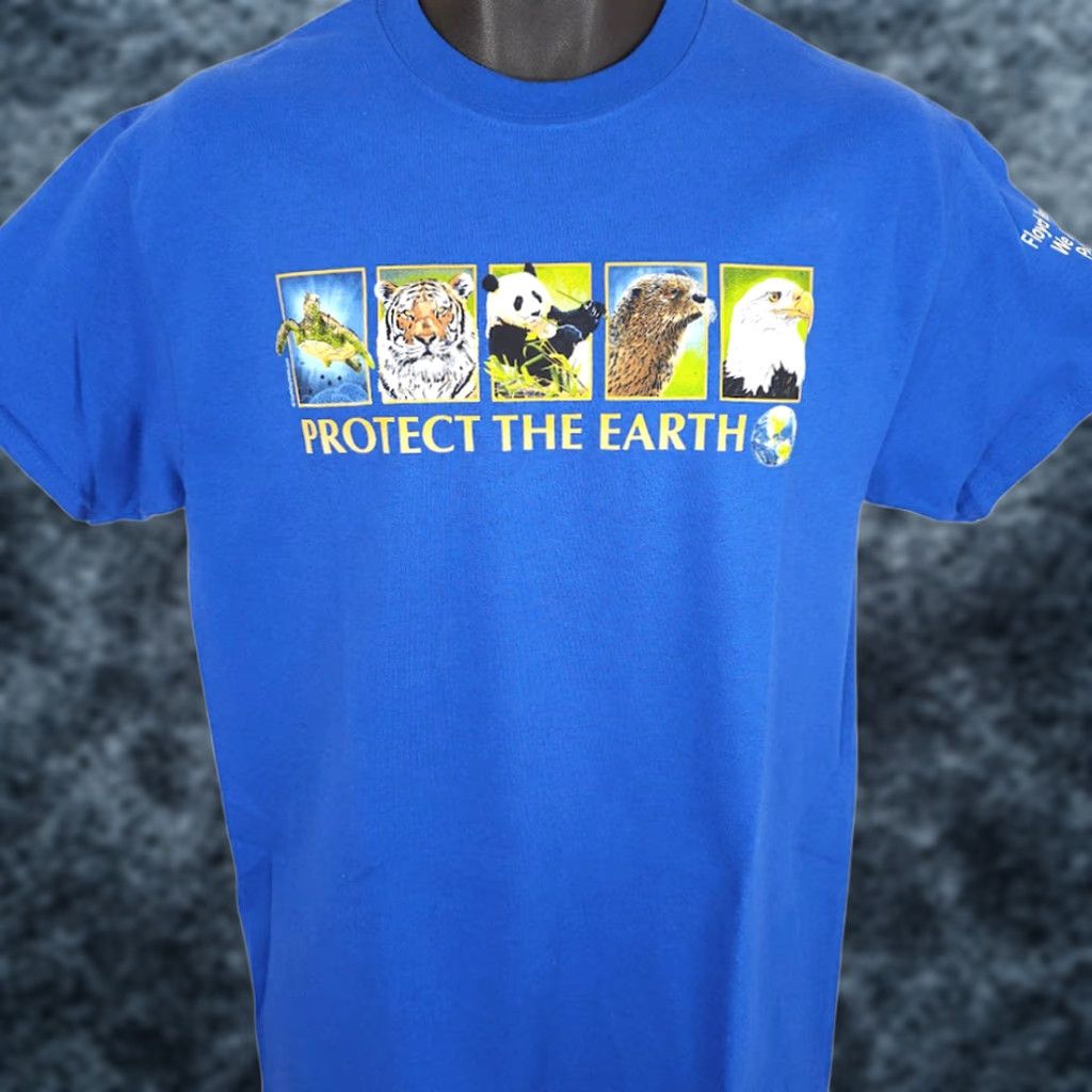 Gildan Protect The Earth T Shirt Mens Medium Blue Eagle Tiger Panda Otter Turtle Gildan Crew Neck Cotton Size US M / EU 48-50 / 2 - 1 Thumbnail