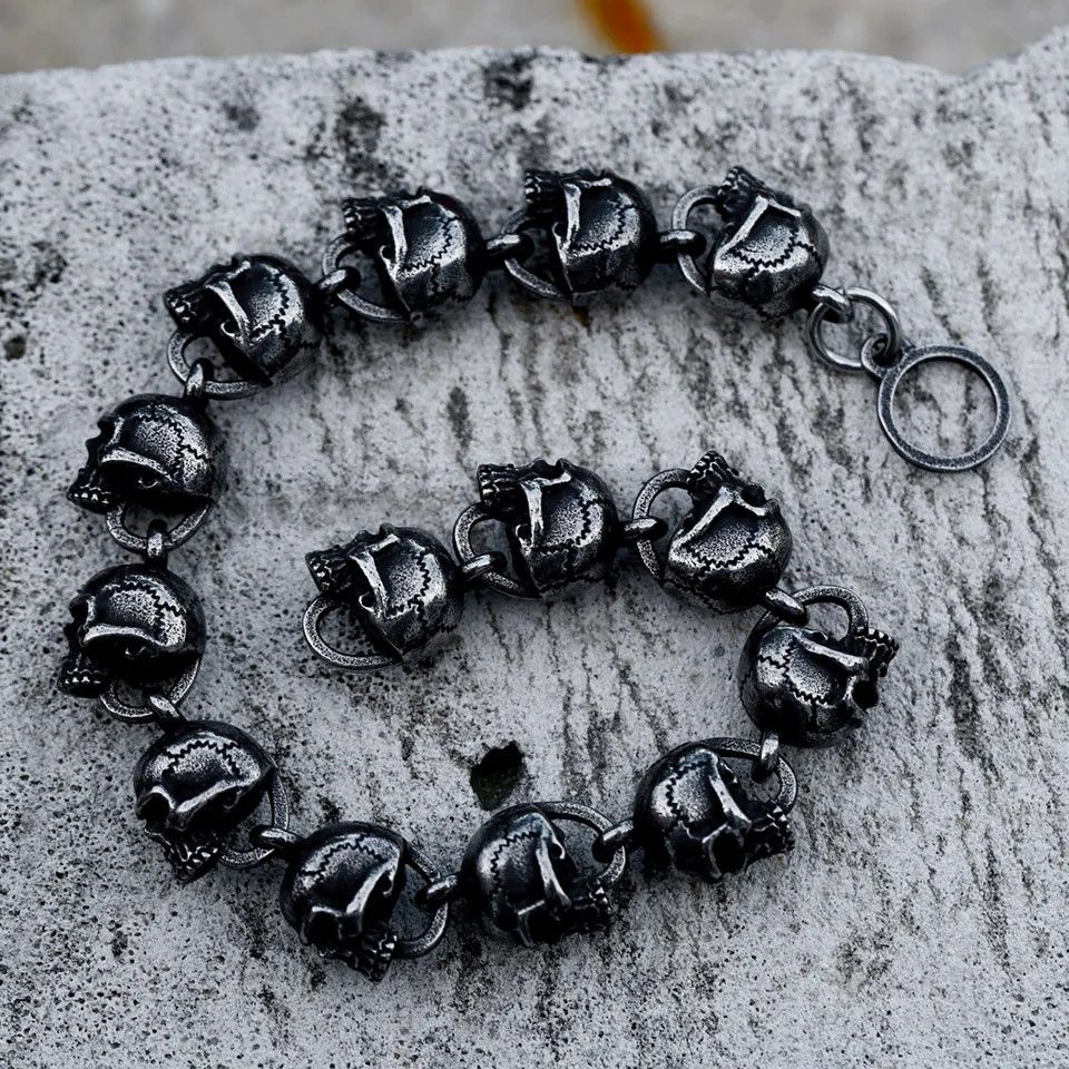 Jewelry Matte Retro Skull Chain Bracelet Size ONE SIZE - 5 Thumbnail