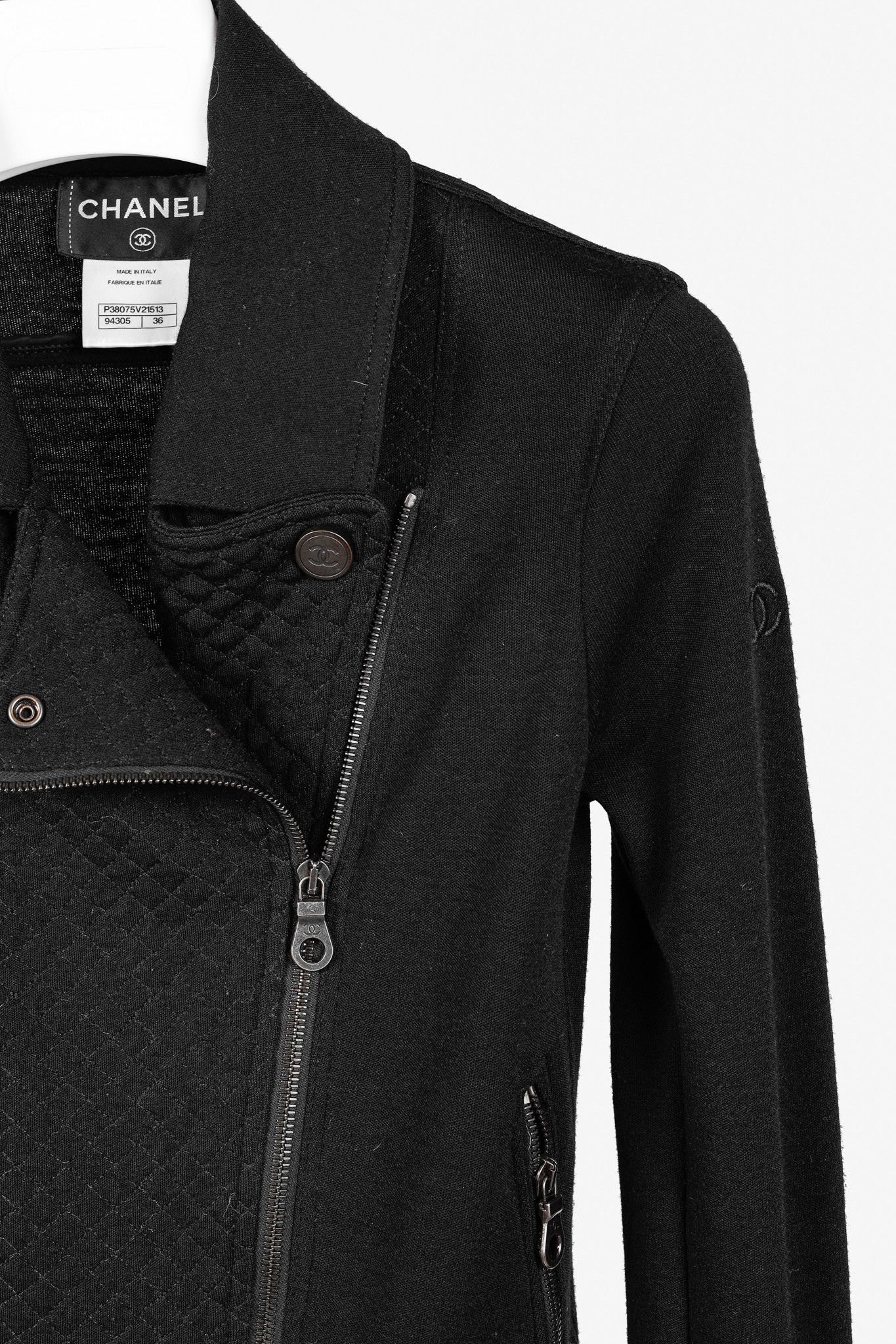 Chanel Chanel Black Wool Quilted Moto Jacket Size XS / US 0-2 / IT 36-38 - 5 Thumbnail