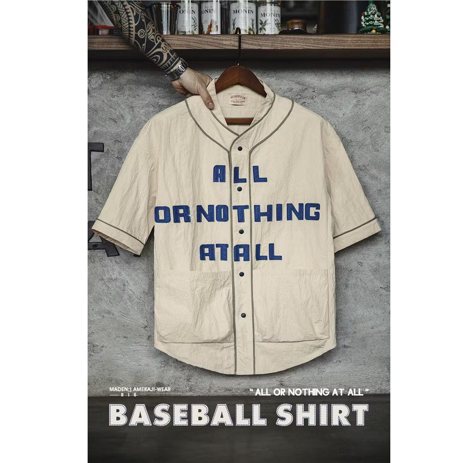Japanese Brand 💥Baseball American retro wrinkles baseball jersey shirt Size US L / EU 52-54 / 3 - 1 Thumbnail