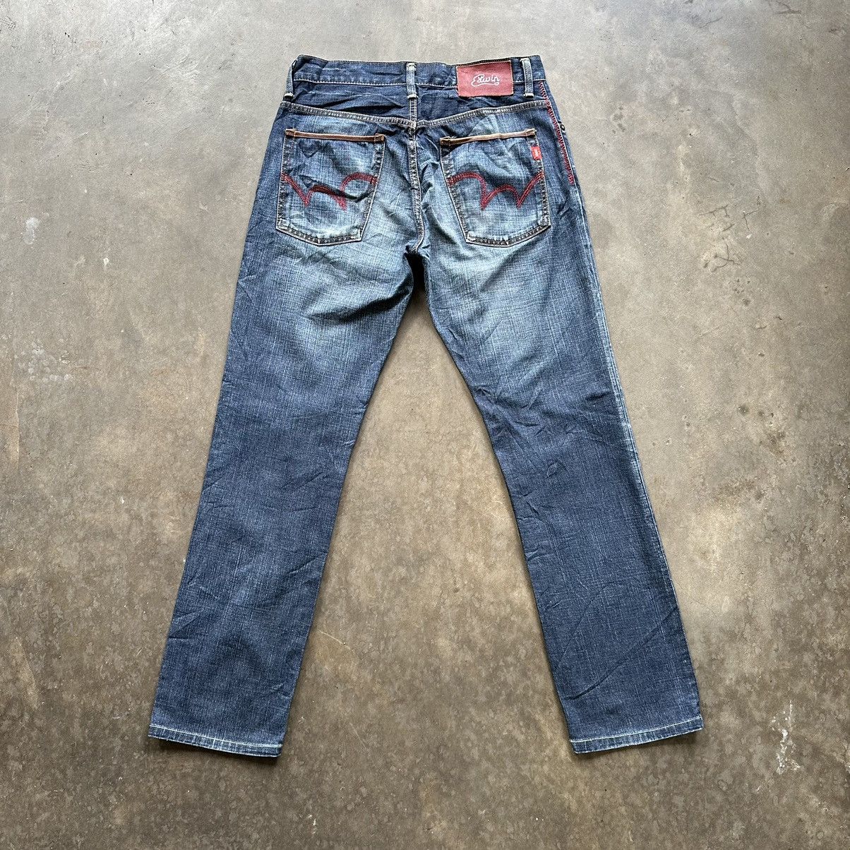 Edwin × Jean × Vintage Vintage Edwin Blue Trip Distressed Faded Denim Jean Pant W30 Size US 30 / EU 46 - 9 Thumbnail
