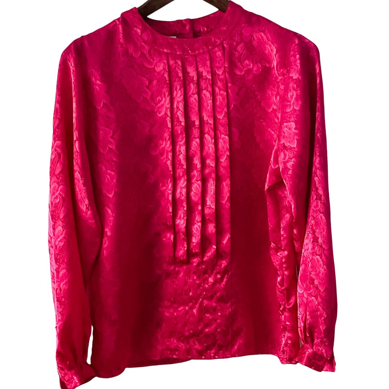 Vintage Vintage Hot Pink Floral Back Button Down Pleated Blouse 💖🔥 Size M / US 6-8 / IT 42-44 - 2 Thumbnail
