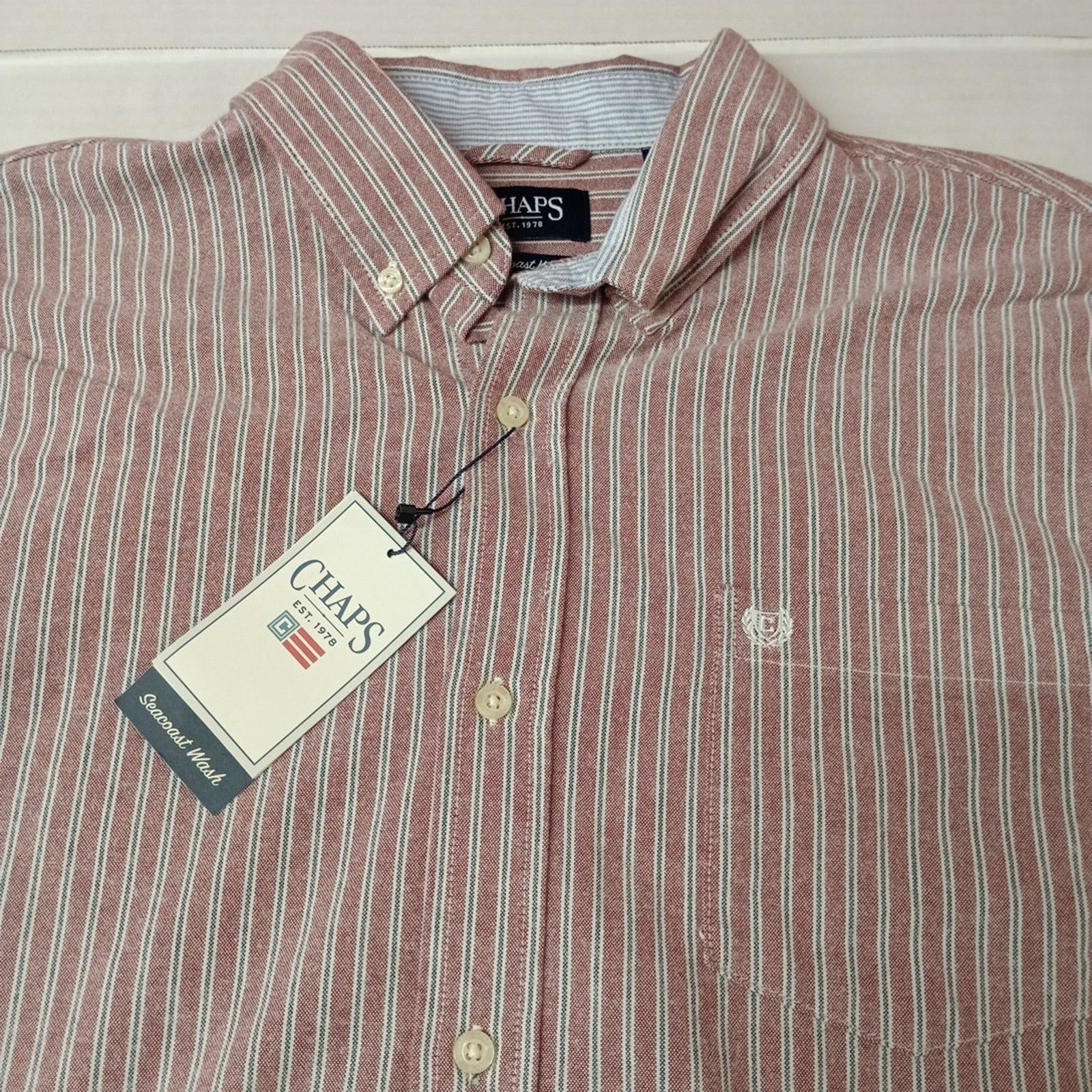 Chaps Chaps Seacoast Oxford Woven Shirt Men XL Pomegranate Striped Size US XL / EU 56 / 4 - 3 Thumbnail