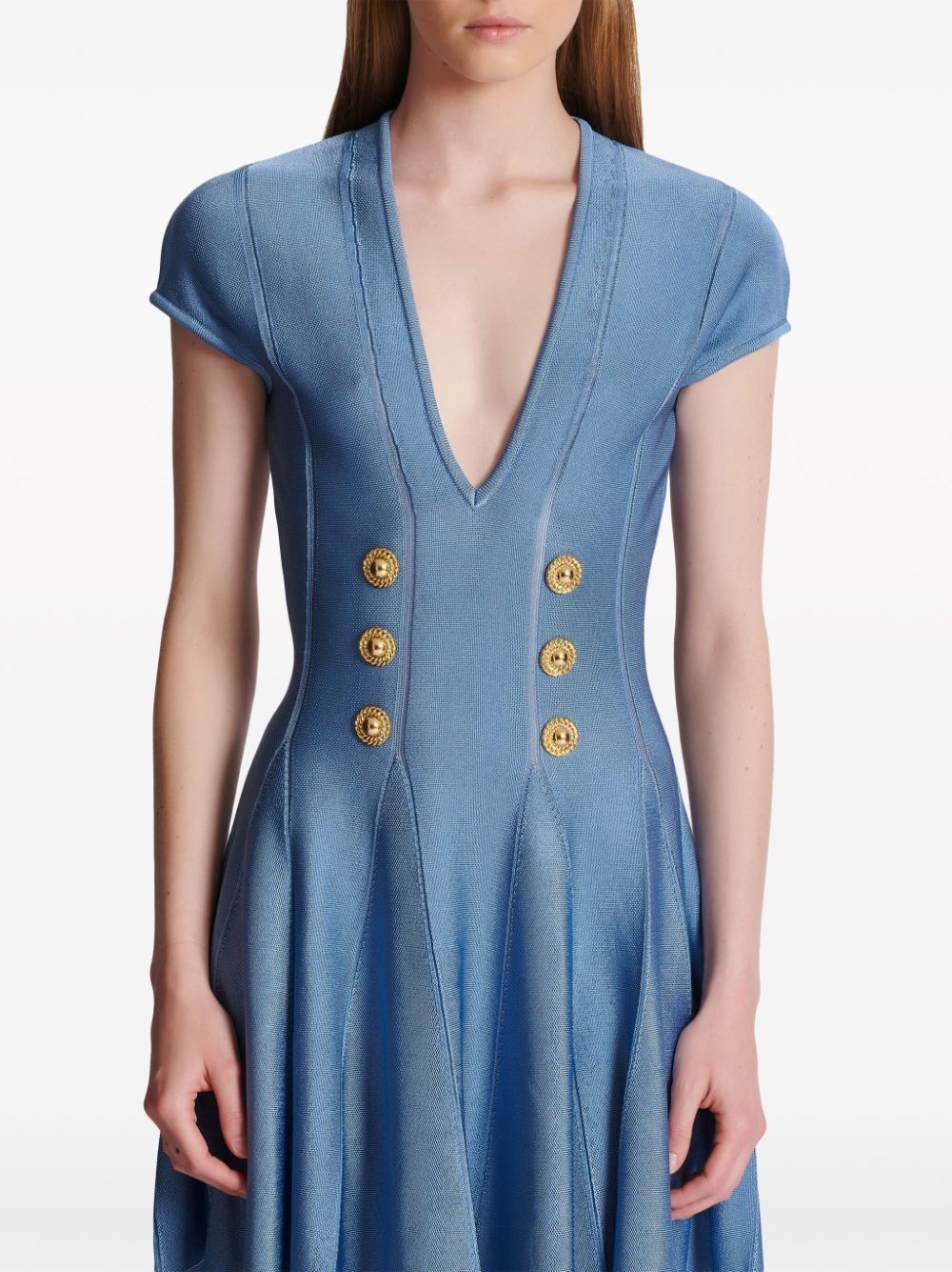 Balmain o1s1wg110825 6 Button Fine Knit Minidress in Blue Size S / US 4 / IT 40 - 2 Thumbnail
