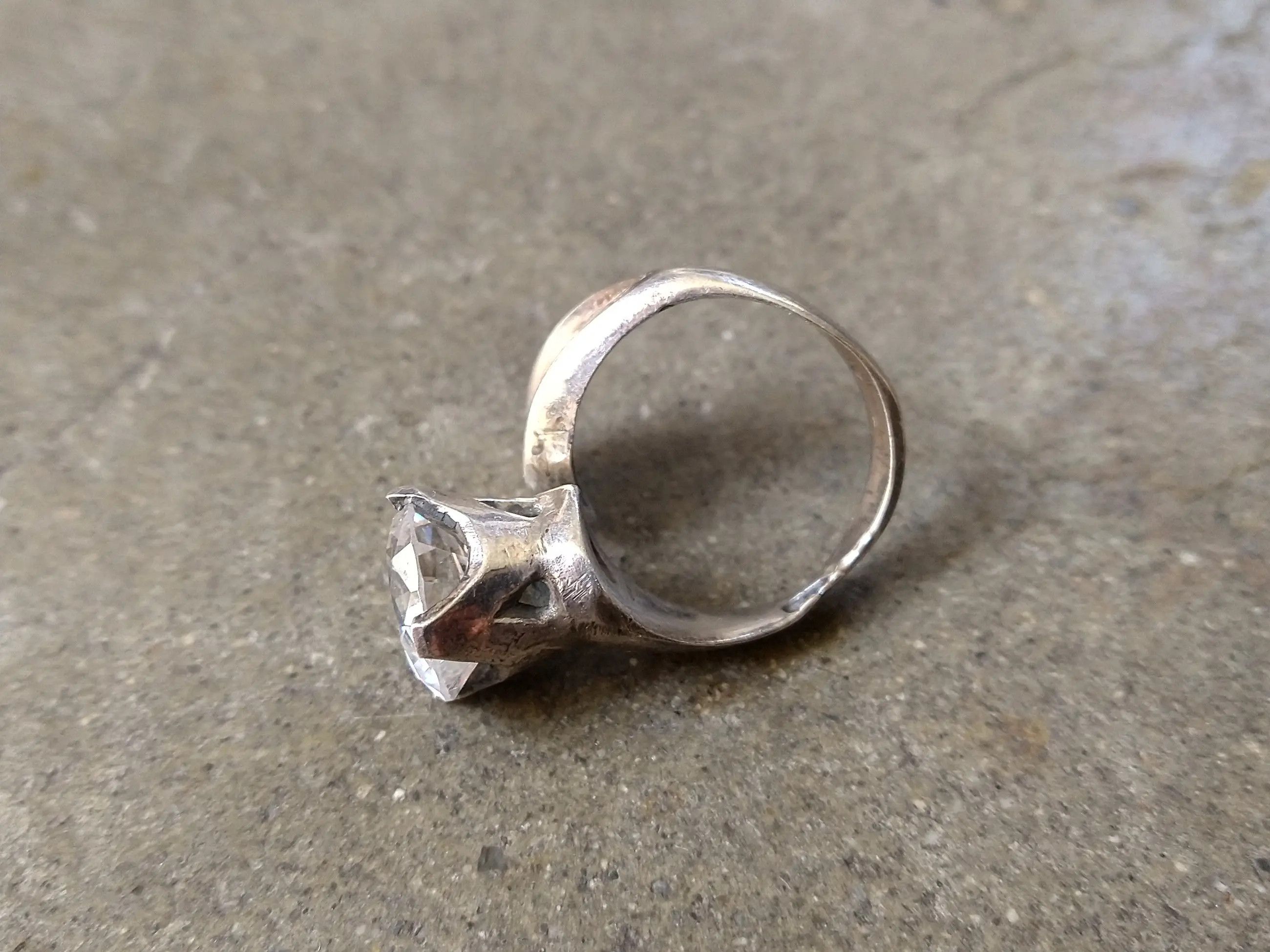 Sterling Silver Vintage Sterling Silver Ring Size 8 Modern Clear CZ Size ONE SIZE - 6 Thumbnail