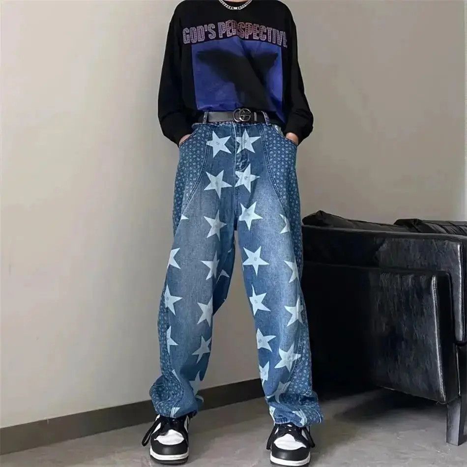 Japanese Brand Star Print Graphic Baggy Jeans Size US 32 / EU 48 - 3 Thumbnail