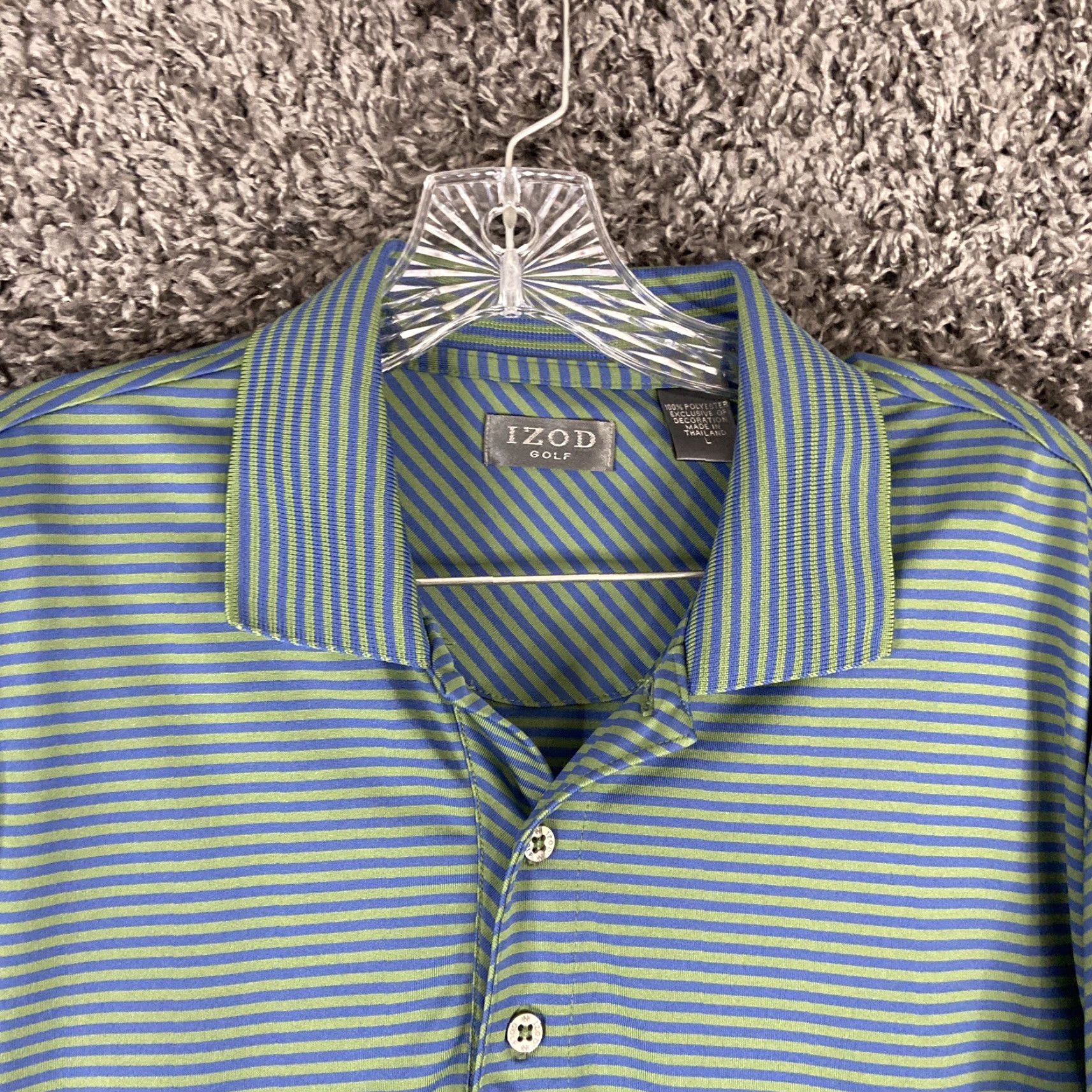Izod VINTAGE IZOD Golf Polo Mens L Green Blue Striped Short Sleeve Size US L / EU 52-54 / 3 - 5 Thumbnail