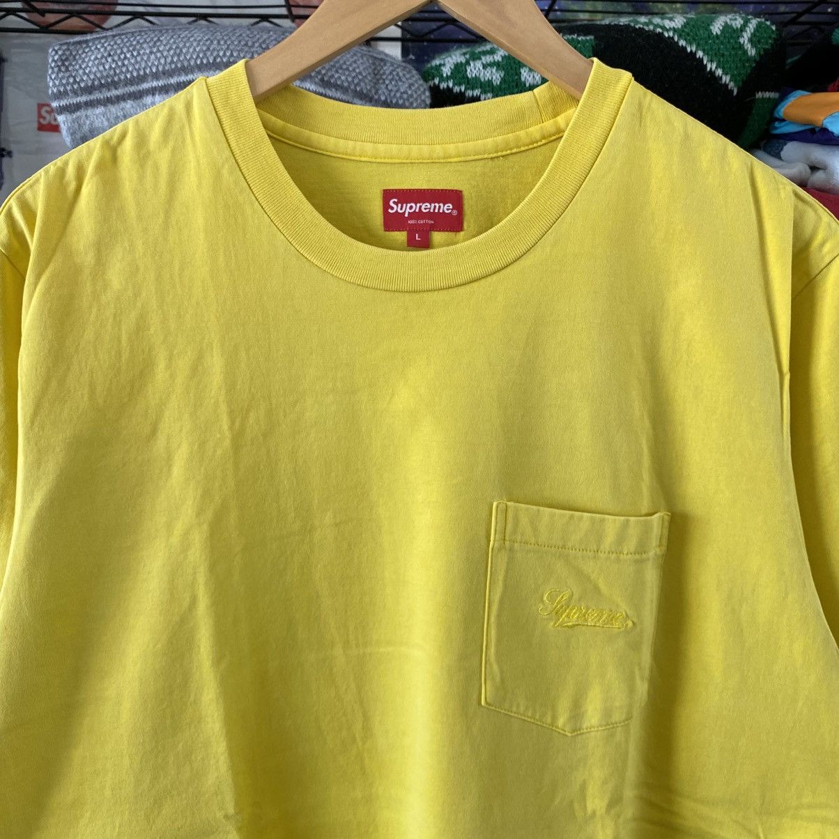 Supreme Supreme Overdyed Pocket Tee Washed Bright Yellow 2018 Size US L / EU 52-54 / 3 - 2 Thumbnail
