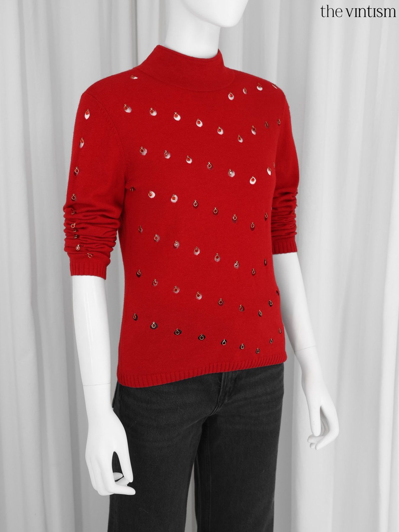 Escada Escada Red Cashmere, Virgin Wool & Silk Mock Neck Sweater Size S / US 4 / IT 40 - 5 Thumbnail