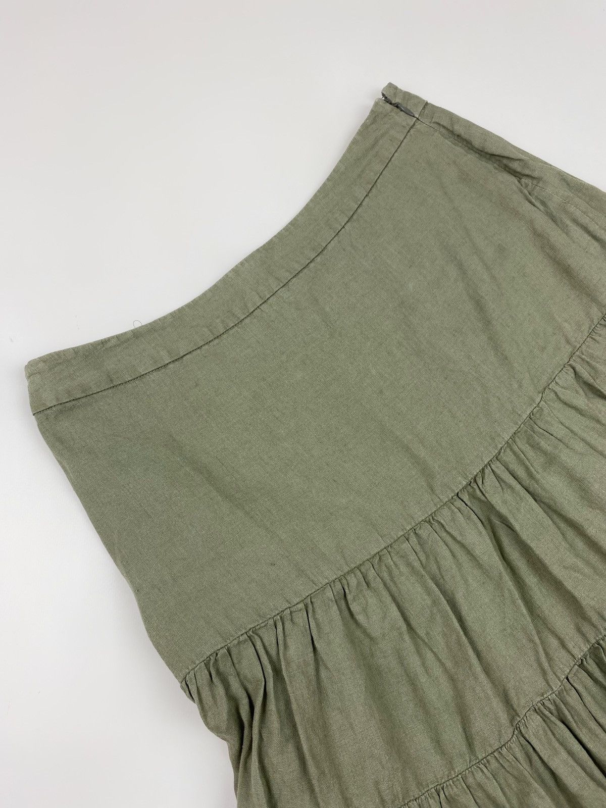 Gap Y2K Vintage Gap Olive Green Linen Tiered Ruffle Midi Skirt 6 Size 28" / US 6 / IT 42 - 2 Thumbnail