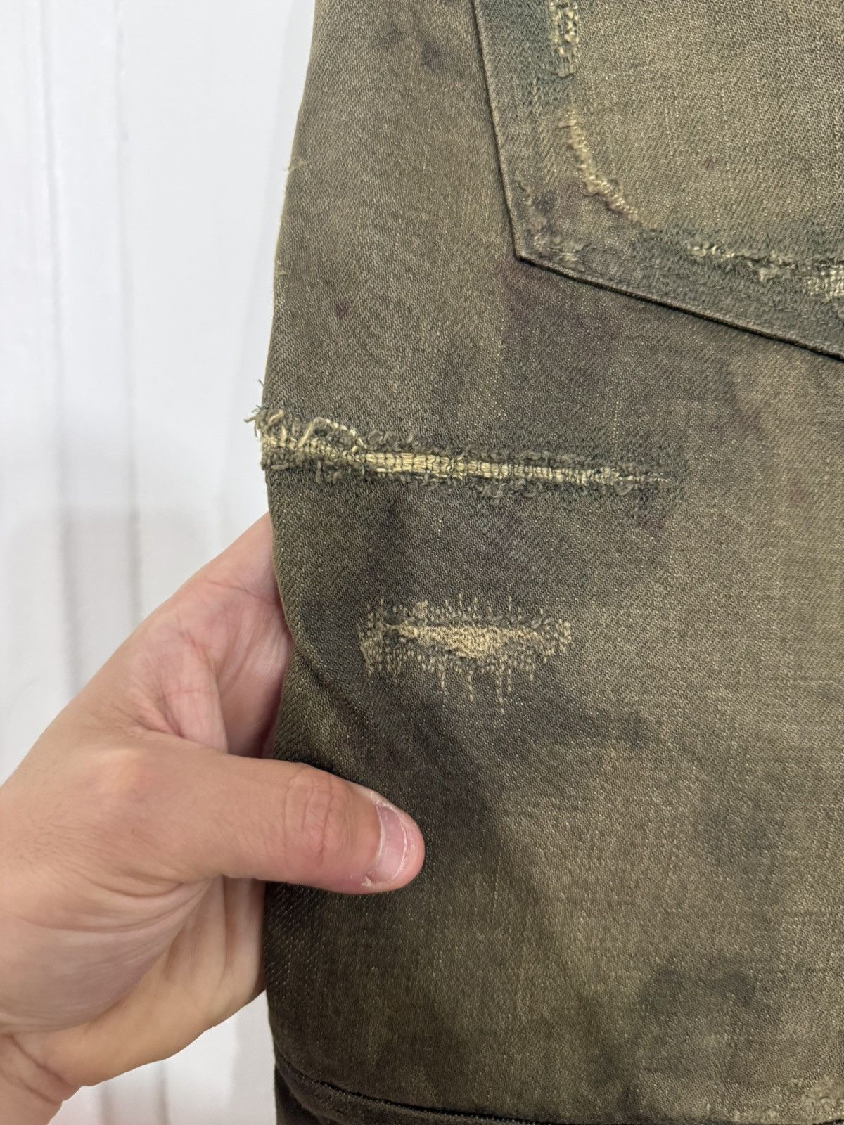 Balmain Olive Distressed Bikers *RARE* Size US 32 / EU 48 - 5 Thumbnail