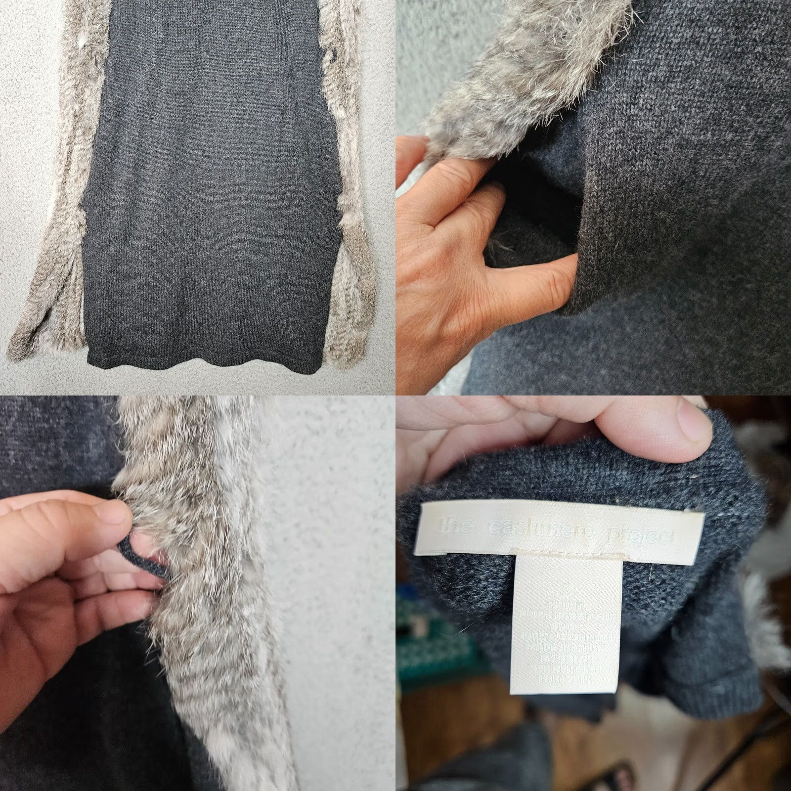 Vintage The Cashmere Project Cardigan Women's Gray Open Front Fur Trim Sz S Size S / US 4 / IT 40 - 8 Thumbnail