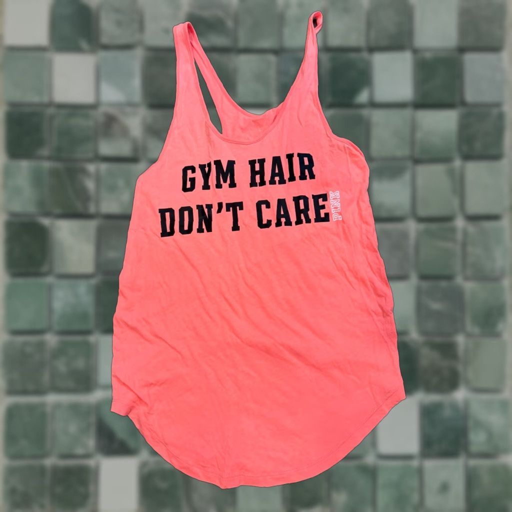 Victoria's Secret VINTAGE Victoria's Secret PINK Tank Top Womens XS "Gym Hair Dont Care" Peach Shirt Size XS / US 0-2 / IT 36-38 - 1 Thumbnail