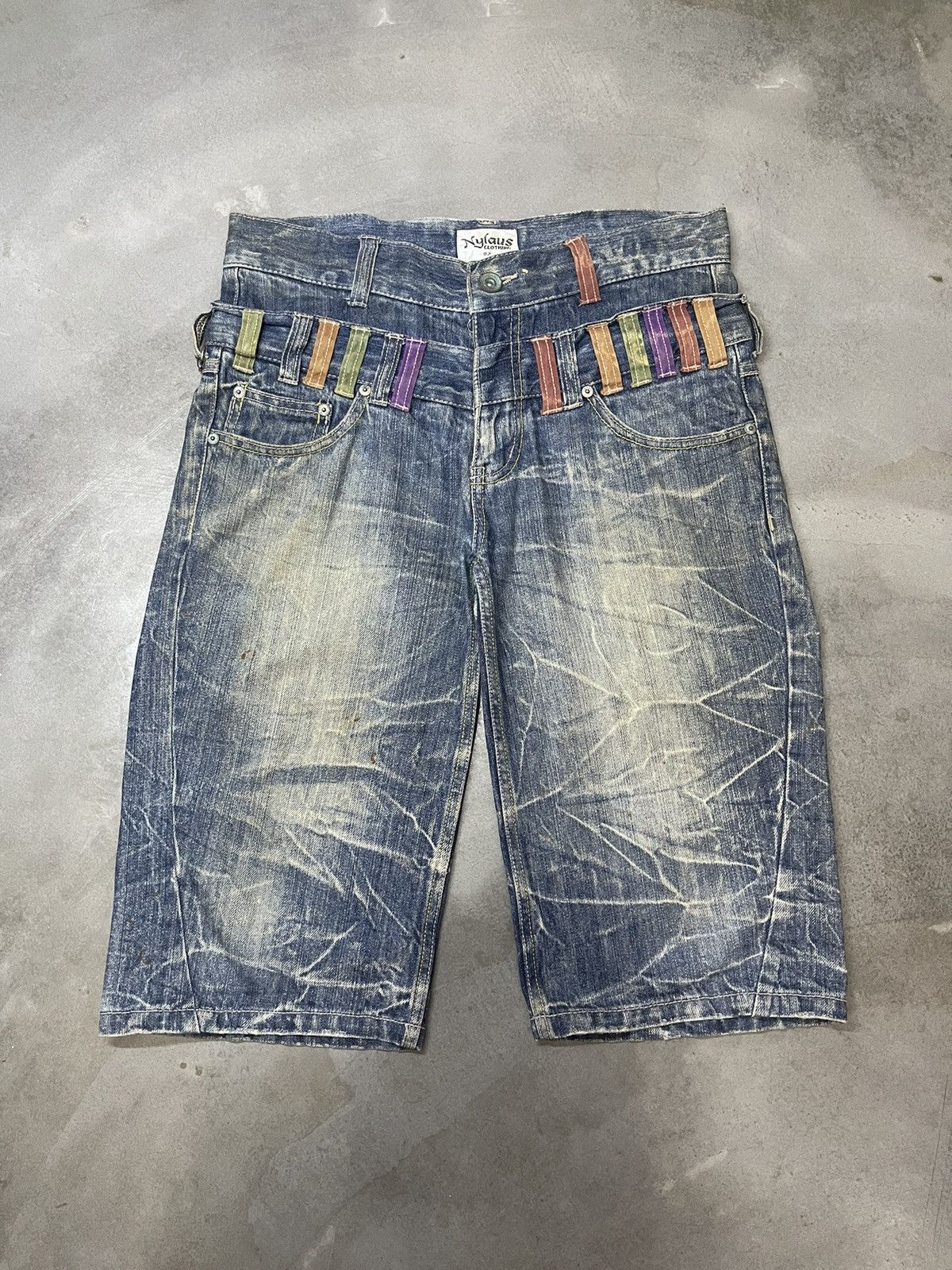 If Six Was Nine Japan NYLAUS Double Waist Honeycomb Punk Style Short Denim Size US 33 - 1 Thumbnail