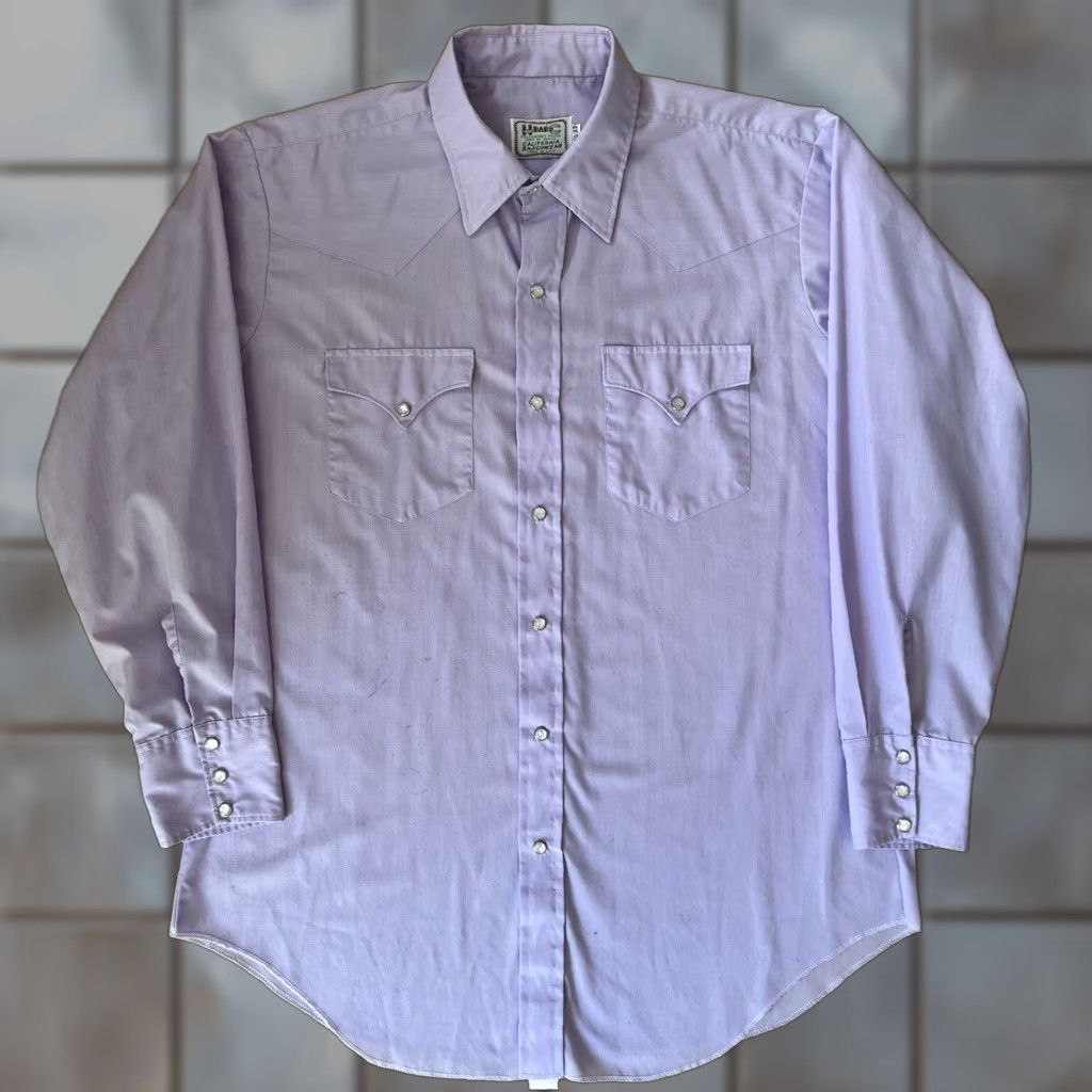 Vintage VINTAGE H Bar C Pearl Snap Shirt 16.5 Purple 80s Western USA Cowboy Shirt Size US XL / EU 56 / 4 - 1 Thumbnail