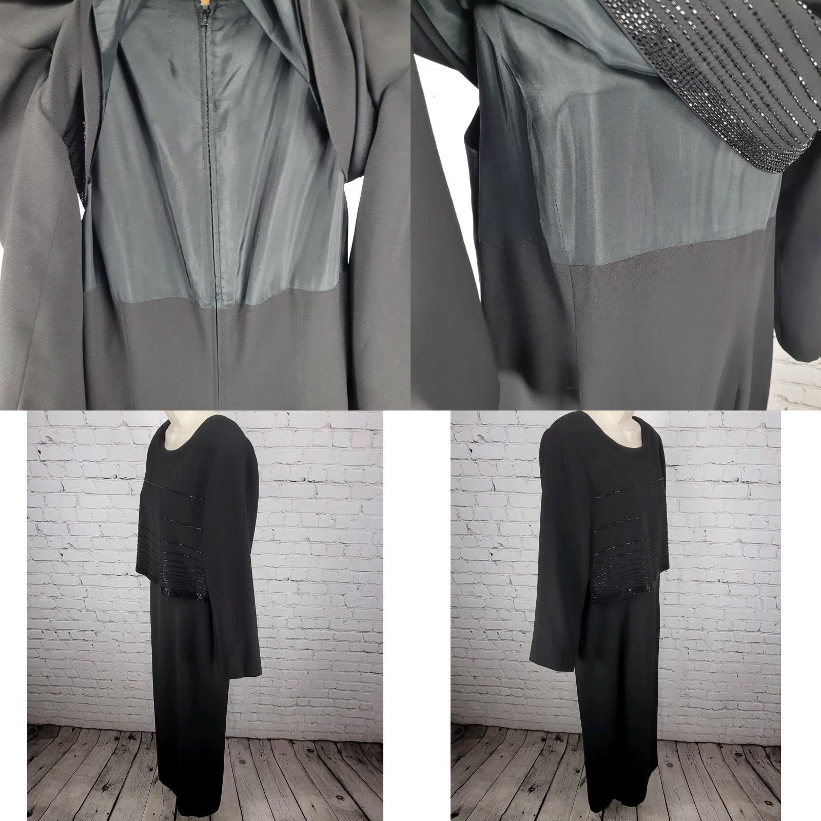 Vintage VTG Rimini Black Long Sleeve Beaded Dress Jacket Shift Size XL / US 12-14 / IT 48-50 - 8 Thumbnail