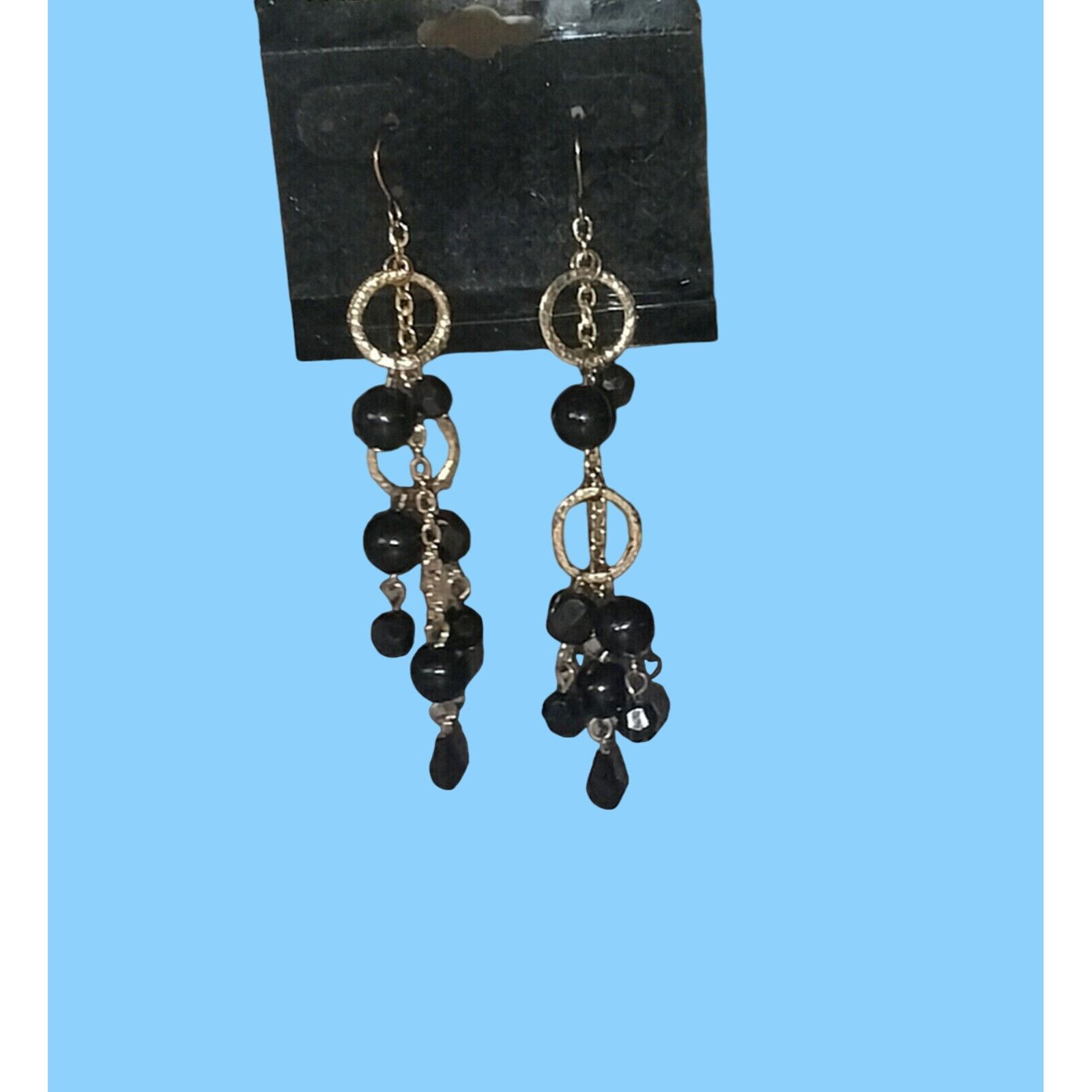 Vintage Black Glass Beaded Earrings Fashion Jewelry Gold Tone Drop D Size ONE SIZE - 9 Thumbnail