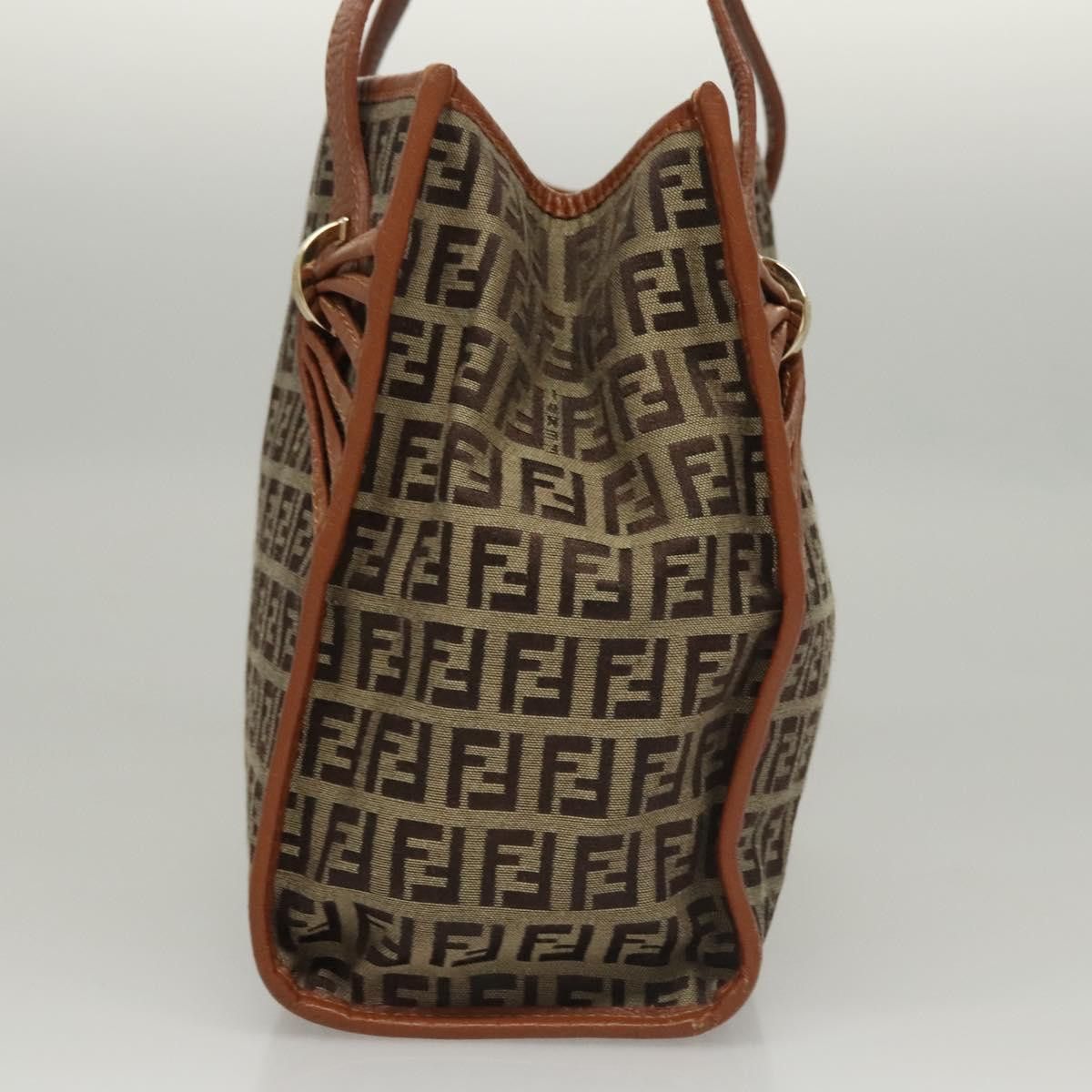 FENDI Zucchino Canvas Hand Bag Brown Gold