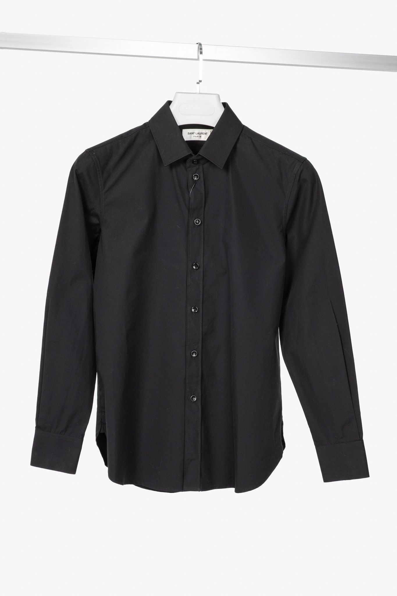 Saint Laurent Paris Saint Laurent Black Cotton-Poplin Buttoned Shirt Size S / US 4 / IT 40 - 1 Thumbnail