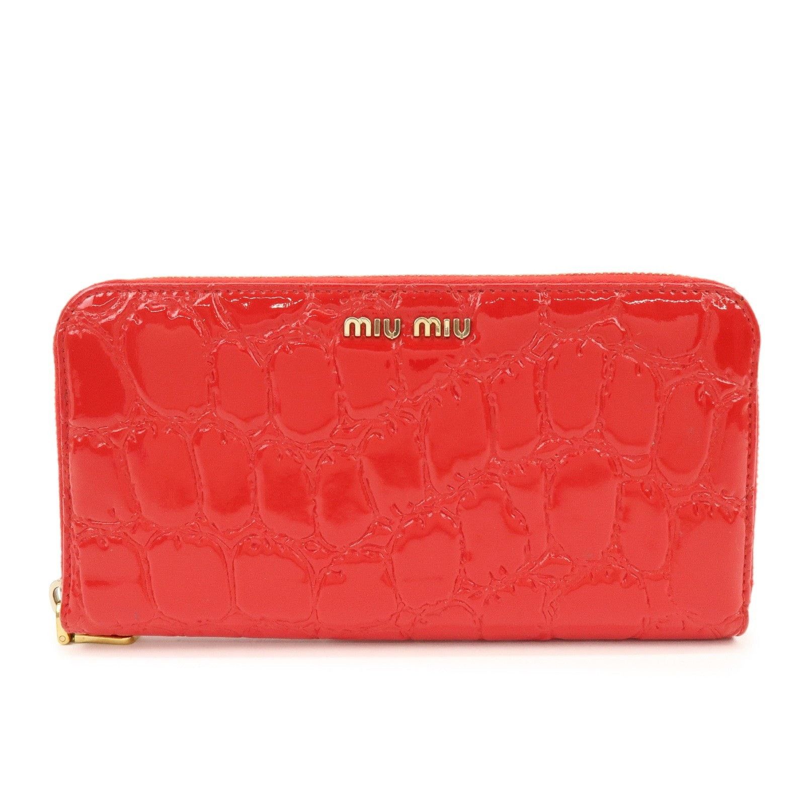 Miu Miu Miu Miu Patent Embossed Leather Zippy Wallet Red Size ONE SIZE - 1 Thumbnail
