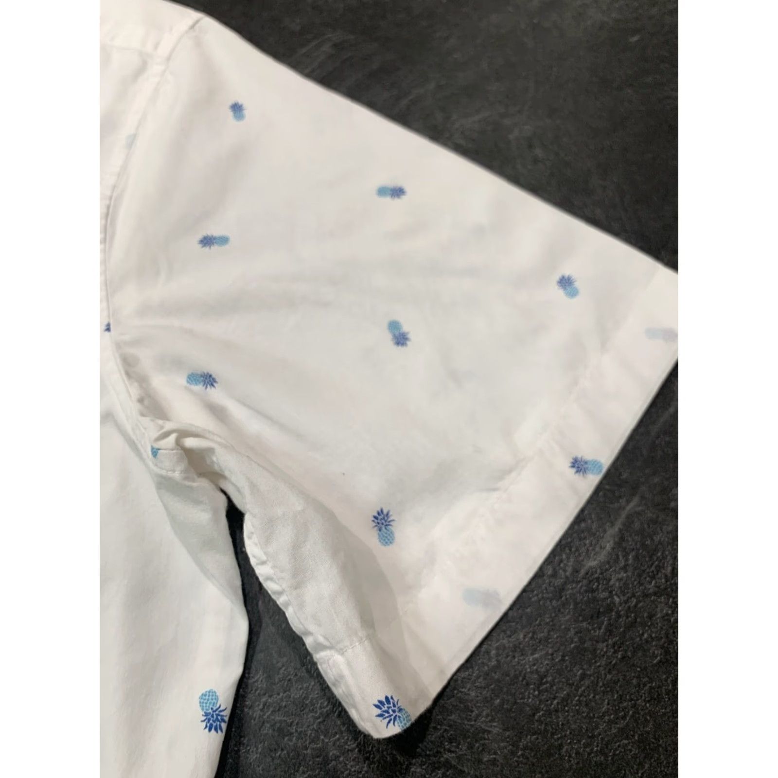 Chaps Chaps Button-Up Shirt Short Sleeve Cotton White with Blue Pineapple 2XLT Mens Size US 39 - 2 Thumbnail
