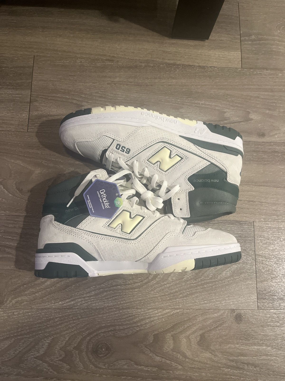 image of 650 New Balance Shoes in White/Green, Men's (Size 12)