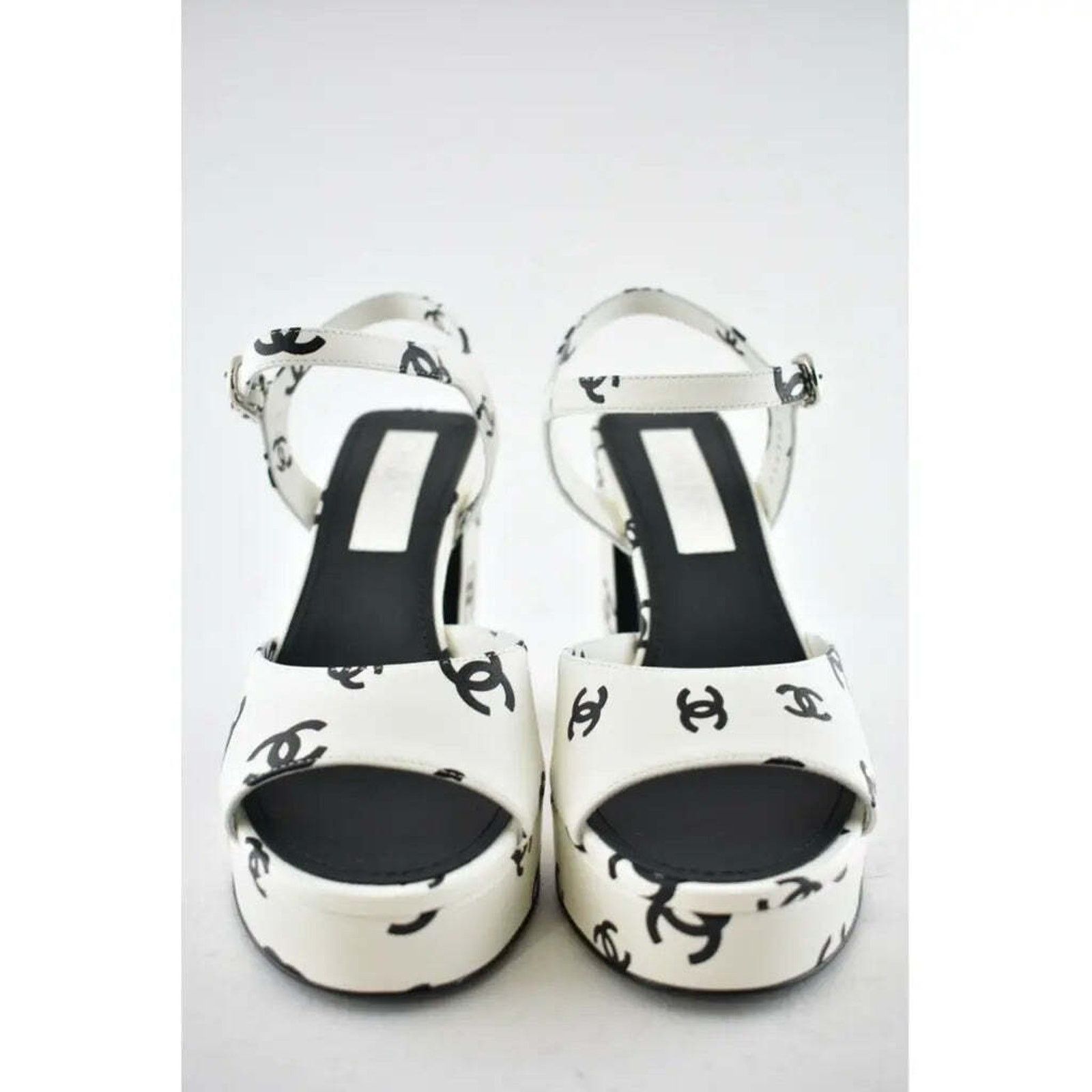 Chanel Chanel 22S White Black Lambskin CC Logo Platform Strap Size US 10 / IT 40 - 6 Thumbnail