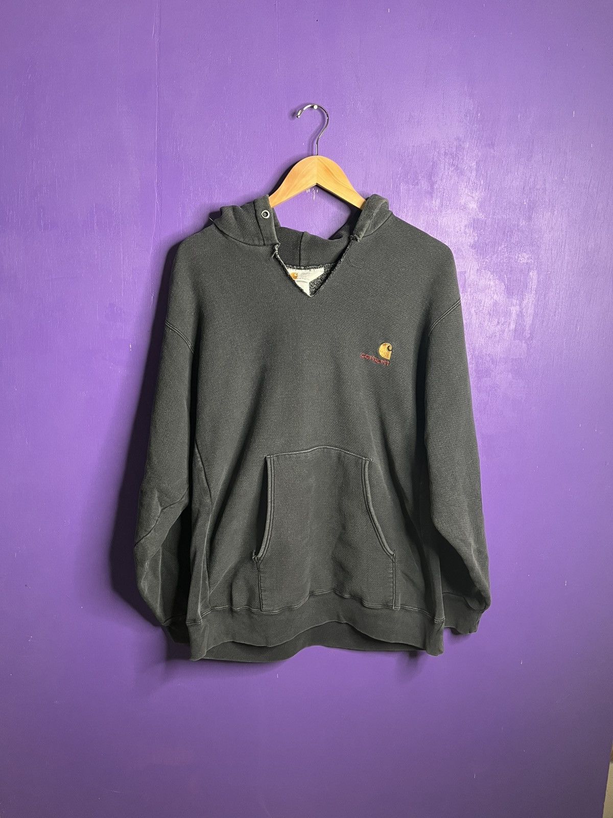 Carhartt × Vintage Vintage 90s Carhartt cut neck chest logo hoodie Size US L / EU 52-54 / 3 - 1 Thumbnail