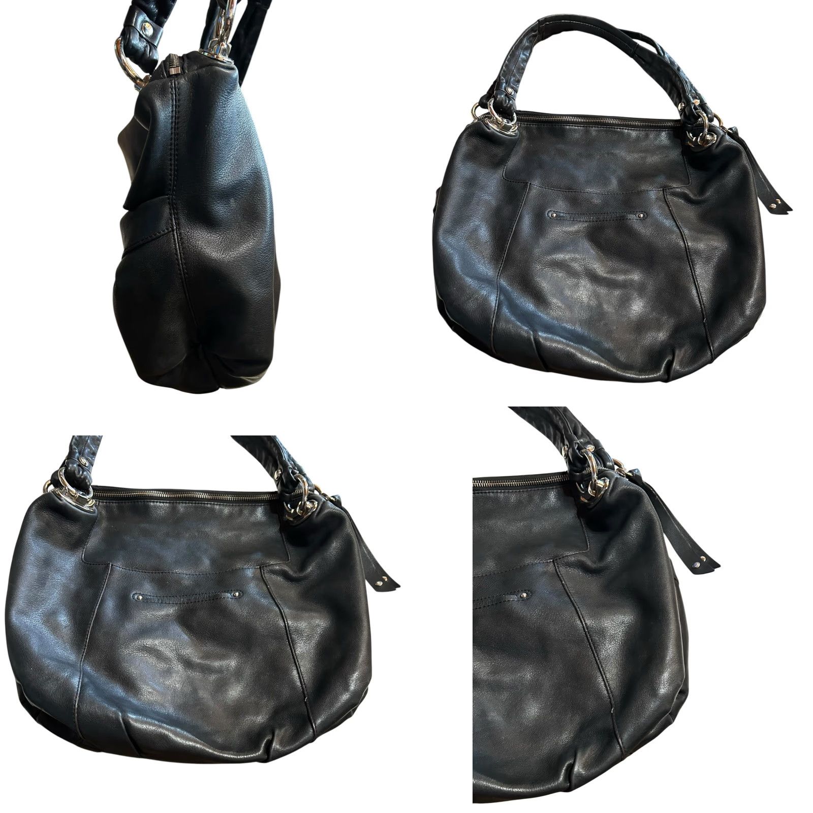 Vintage B. Makowsky Black Leather Shoulder Handbag Women Purse Read Hobo Tote Bag Womens Medium Black Leather Hobo Bag Ladies Vintage No Size ONE SIZE - 9 Thumbnail