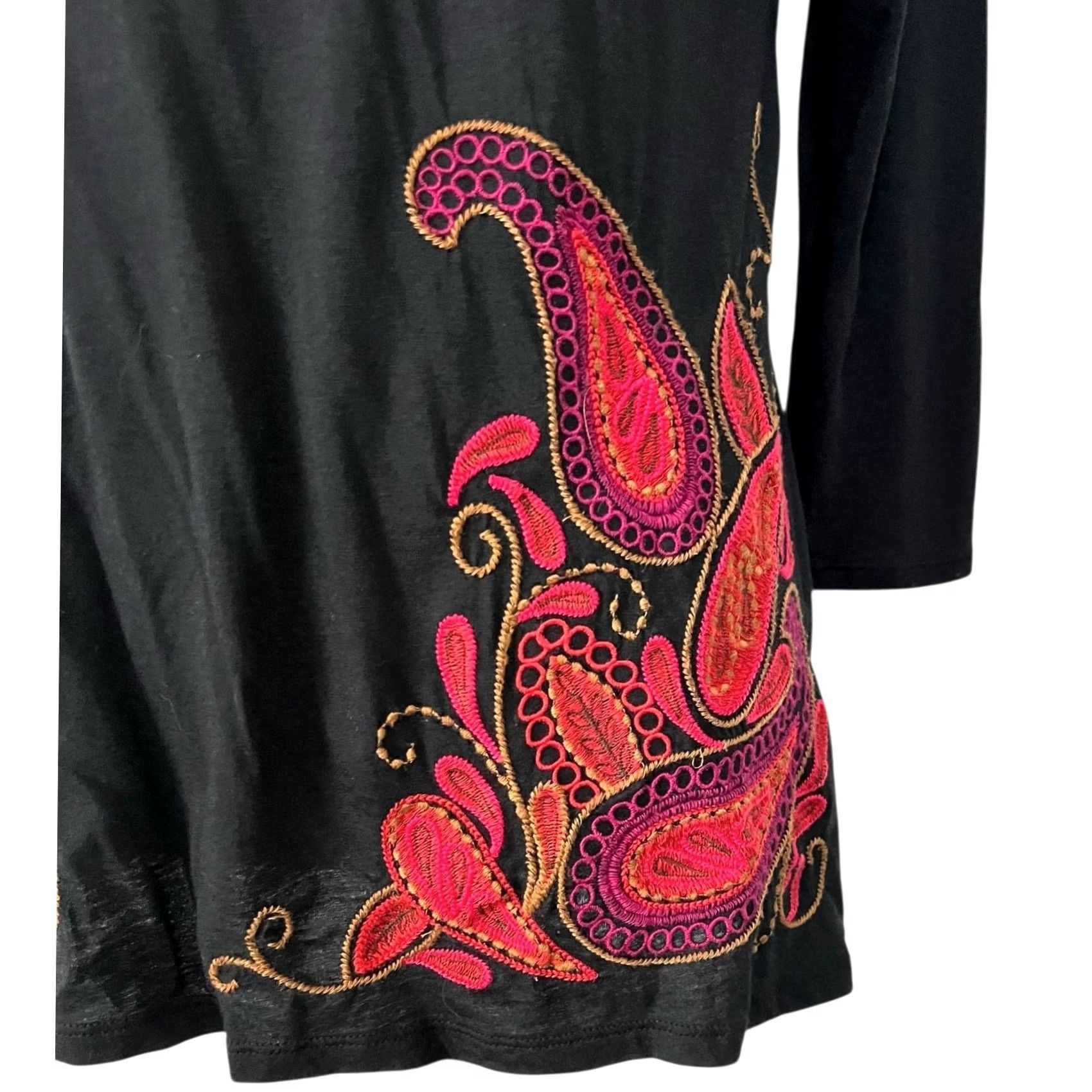 J. Jill VINTAGE J. Jill Embroidered Paisley Tunic Top Blouse Black 3/4 Sleeve XS Womens Tunic Blouse Paisley Embroidered Knit Cotton Modal Size XS / US 0-2 / IT 36-38 - 3 Thumbnail