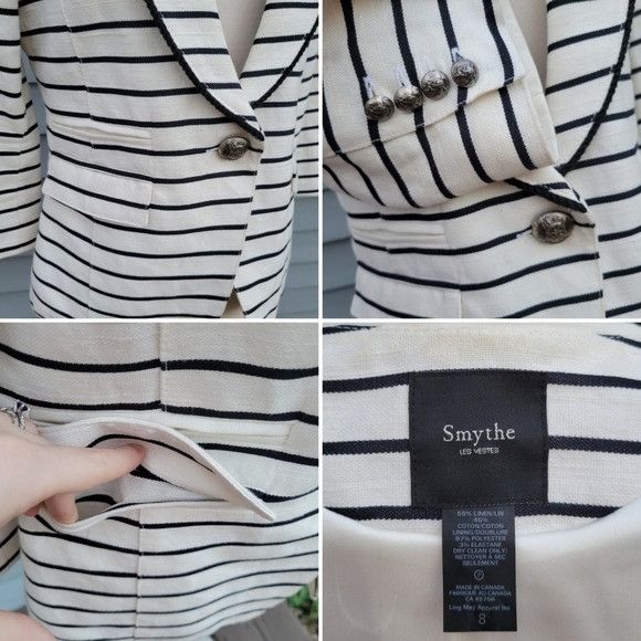 SMYTHE Smythe Linen White Black Striped Natural Fiber Preppy Nautic Size M / US 6-8 / IT 42-44 - 7 Thumbnail
