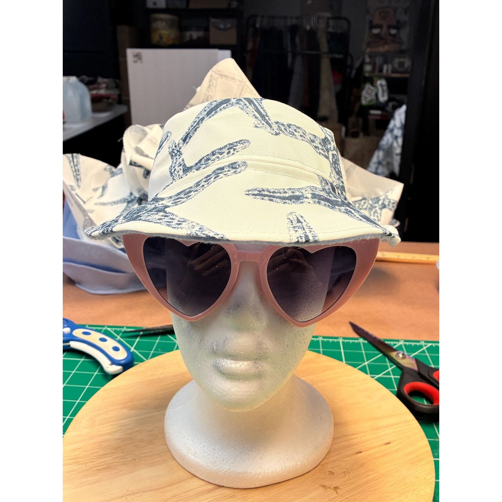 Other Upcycled Bucket Hat — Navy & White Starfish Print, Size ONE SIZE - 2 Thumbnail