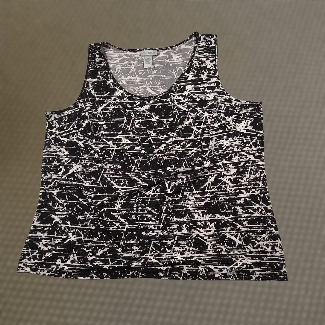 Vintage Catherines Womens Tank Top Blouse Black White Sleeveless Scoop Neck Size 2X Plus Size XXL / US 16-18 / IT 52-54 - 1 Thumbnail