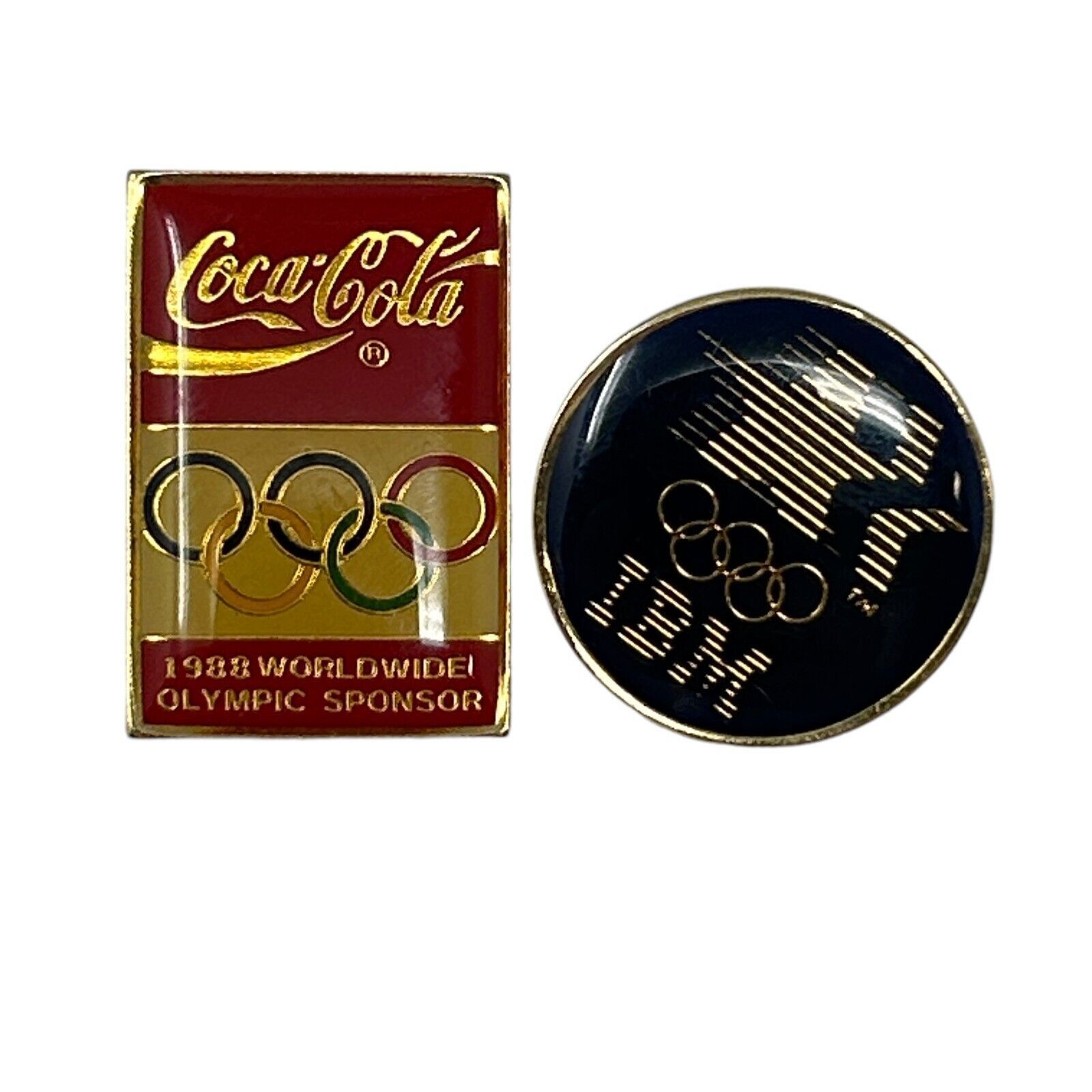 Vintage Lot 2 Vintage 80s Olympic Lapel Pins 1984 IBM 1988 Coca Cola Size ONE SIZE - 1 Thumbnail